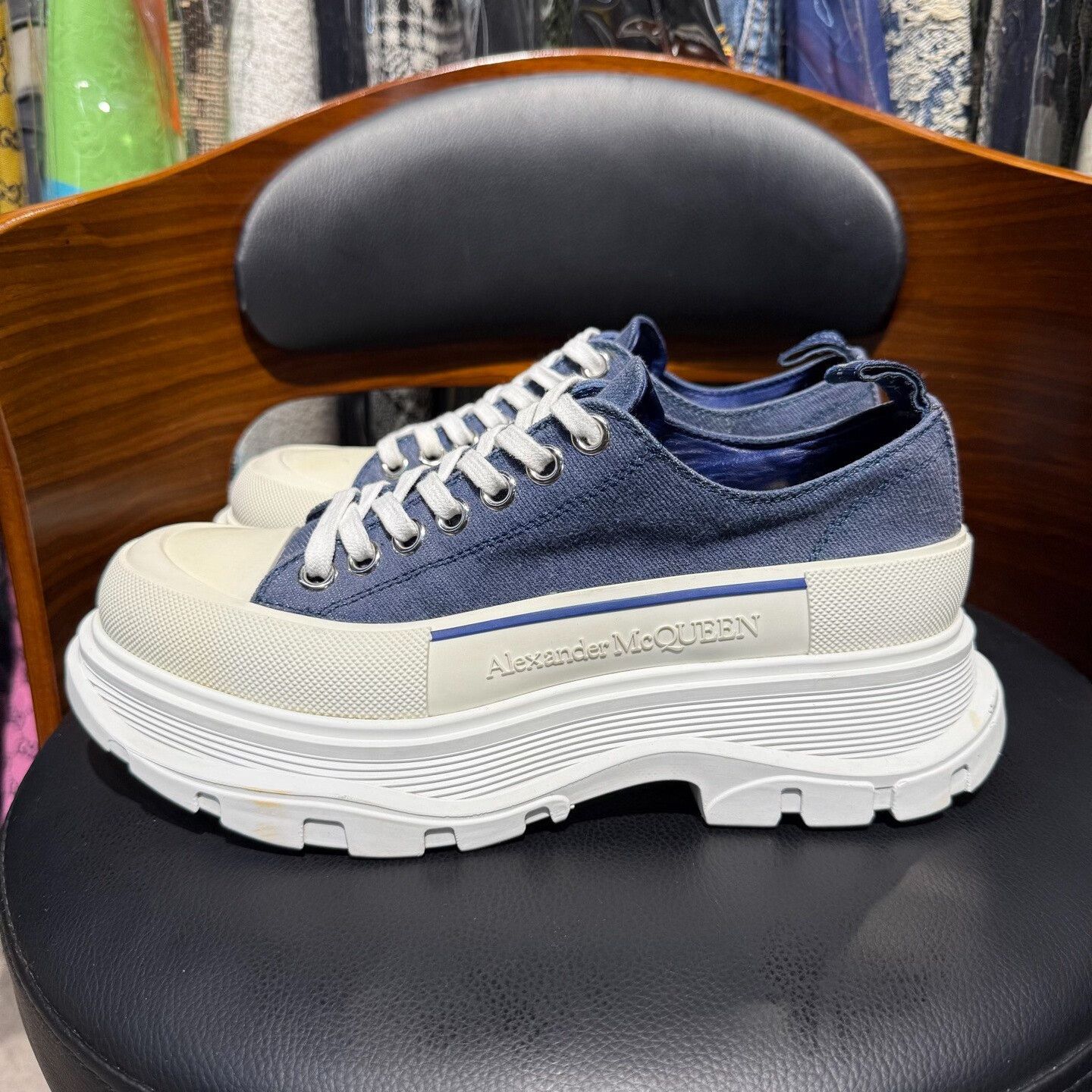 Alexander McQueen Denim Blue Lowtop Sneakers 6.5 Men Size US 6.5 / EU 39-40 - 6 Thumbnail