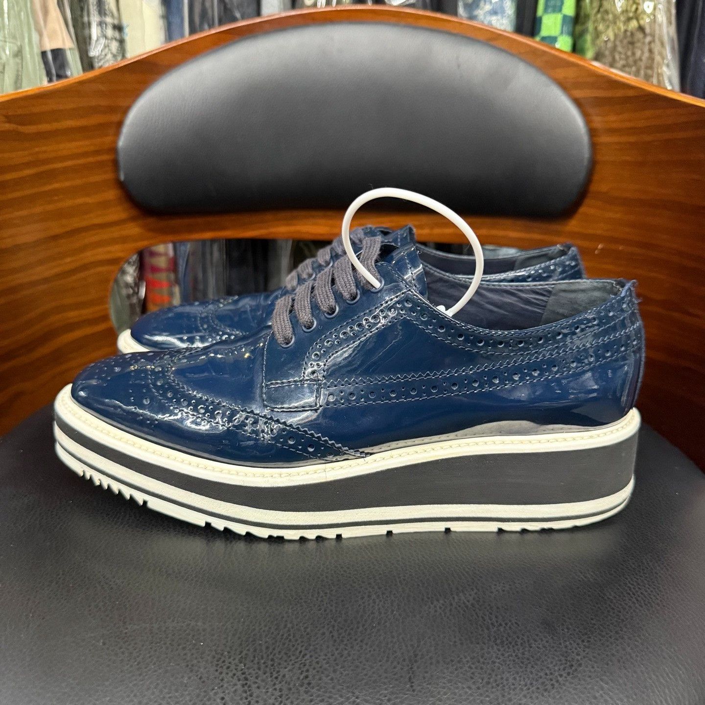 Prada Prada Patent Blue Lowtop Sneakers us_7-5 Women Size US 7.5 / IT 37.5 - 6 Thumbnail