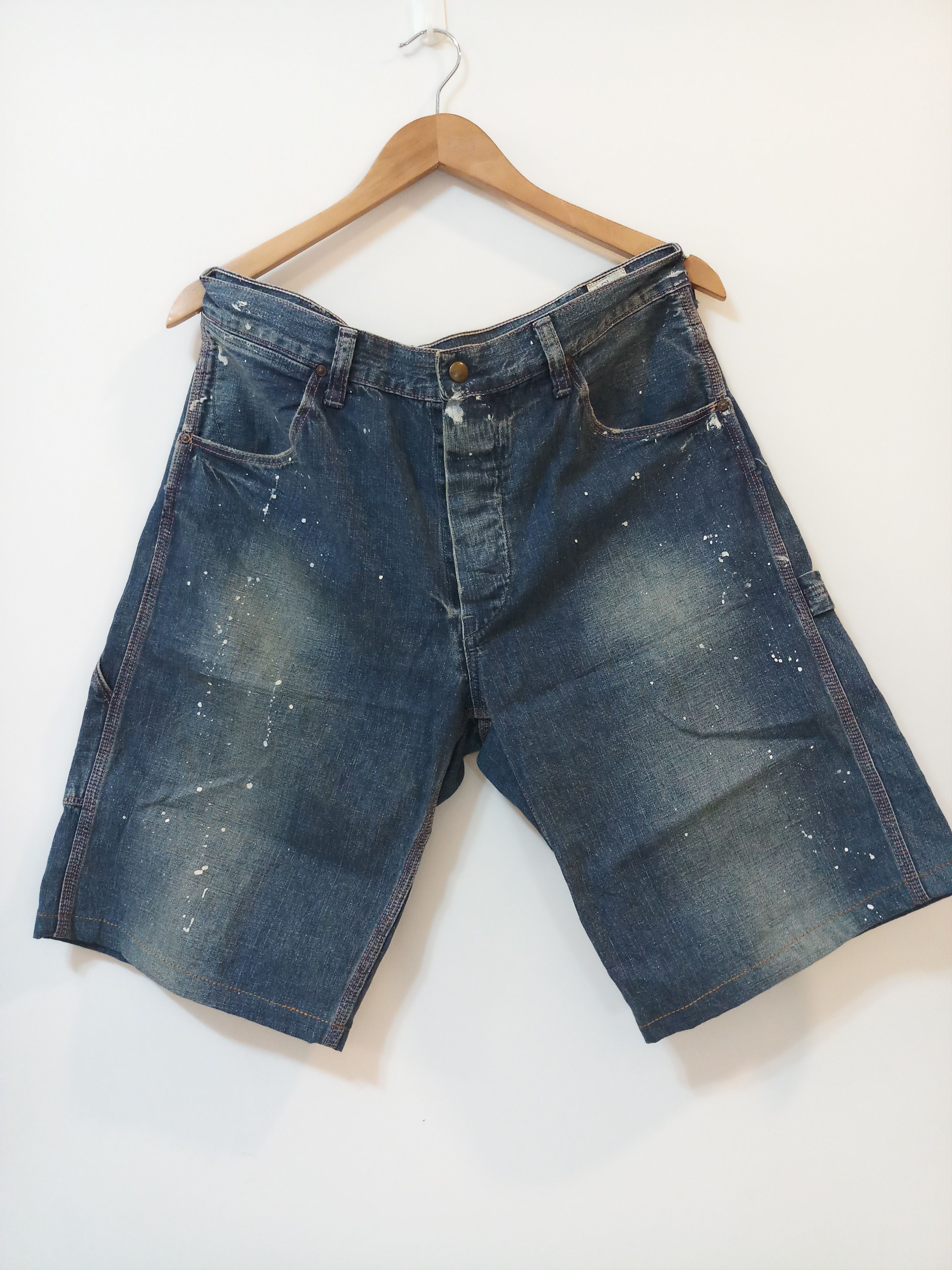 Japanese Brand Orslow Paint-Splattered Denim Carpenter Shorts Size US 36 / EU 52 - 1 Thumbnail