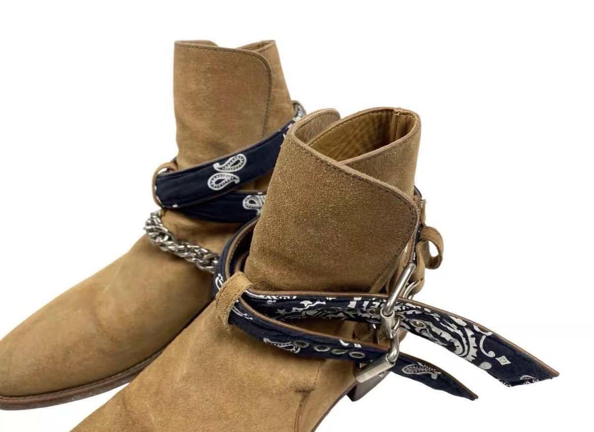 Amiri Beige Ankle Boots with Bandana Straps and Chain Accents Size US 8 / EU 41 - 4 Thumbnail