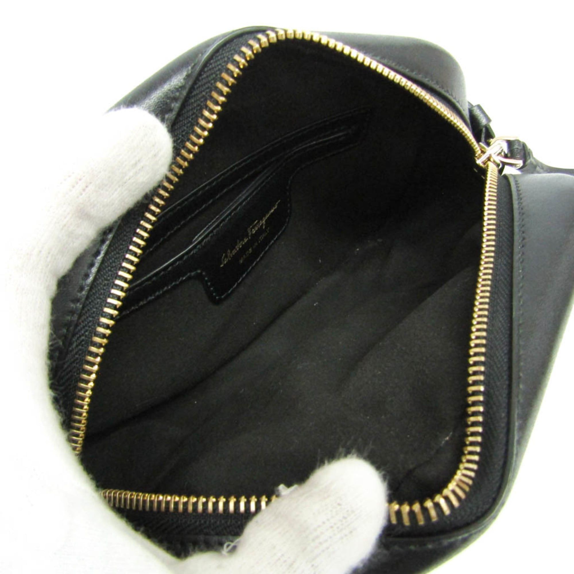 Salvatore Ferragamo Salvatore Ferragamo Vara AU-21 H498 Women's Leather Shoulder Bag Black Size ONE SIZE - 4 Thumbnail