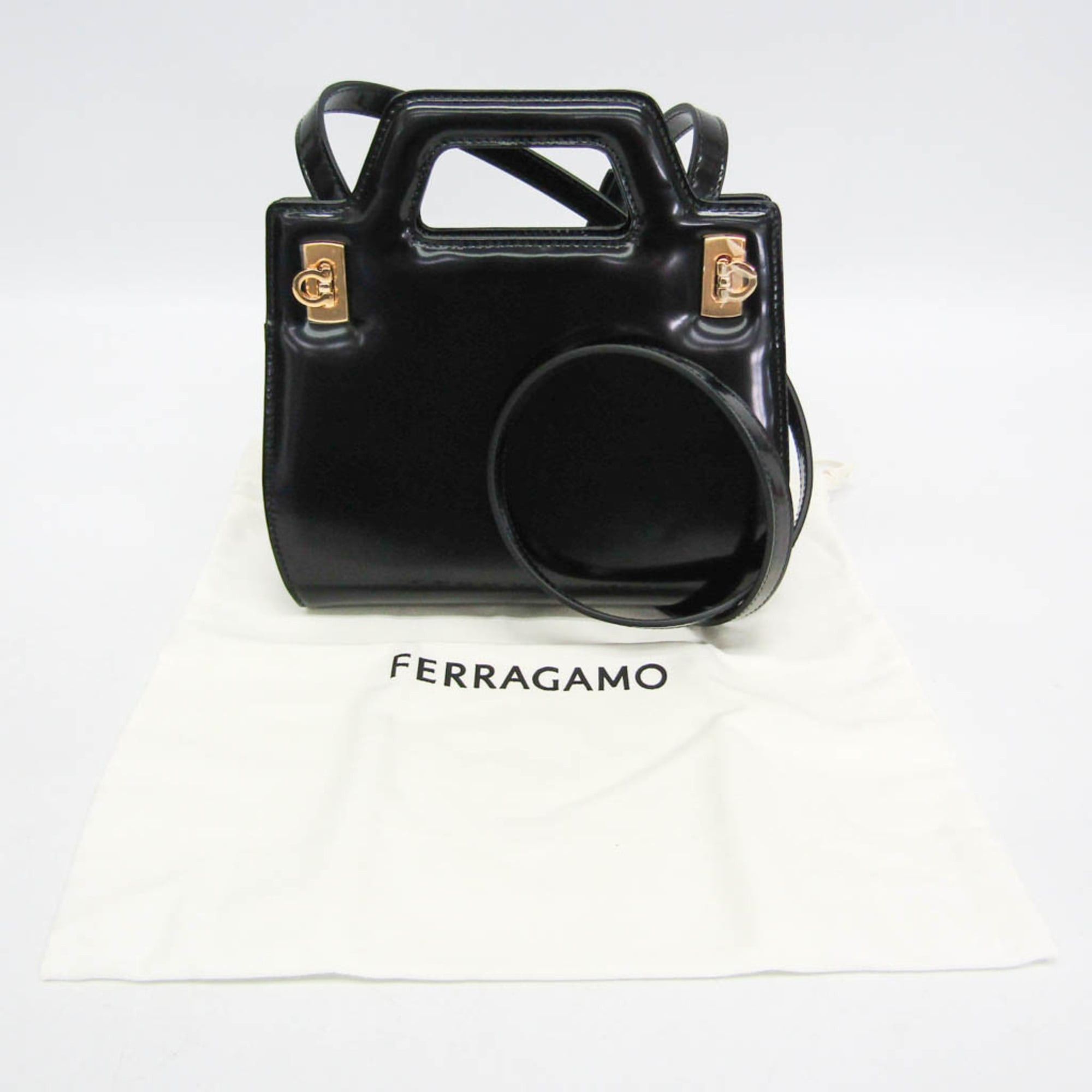 Salvatore Ferragamo Salvatore Ferragamo Gancini Wanda AU-21 3485 Women's Leather Handbag,Shoulder Bag Black Size ONE SIZE - 2 Thumbnail