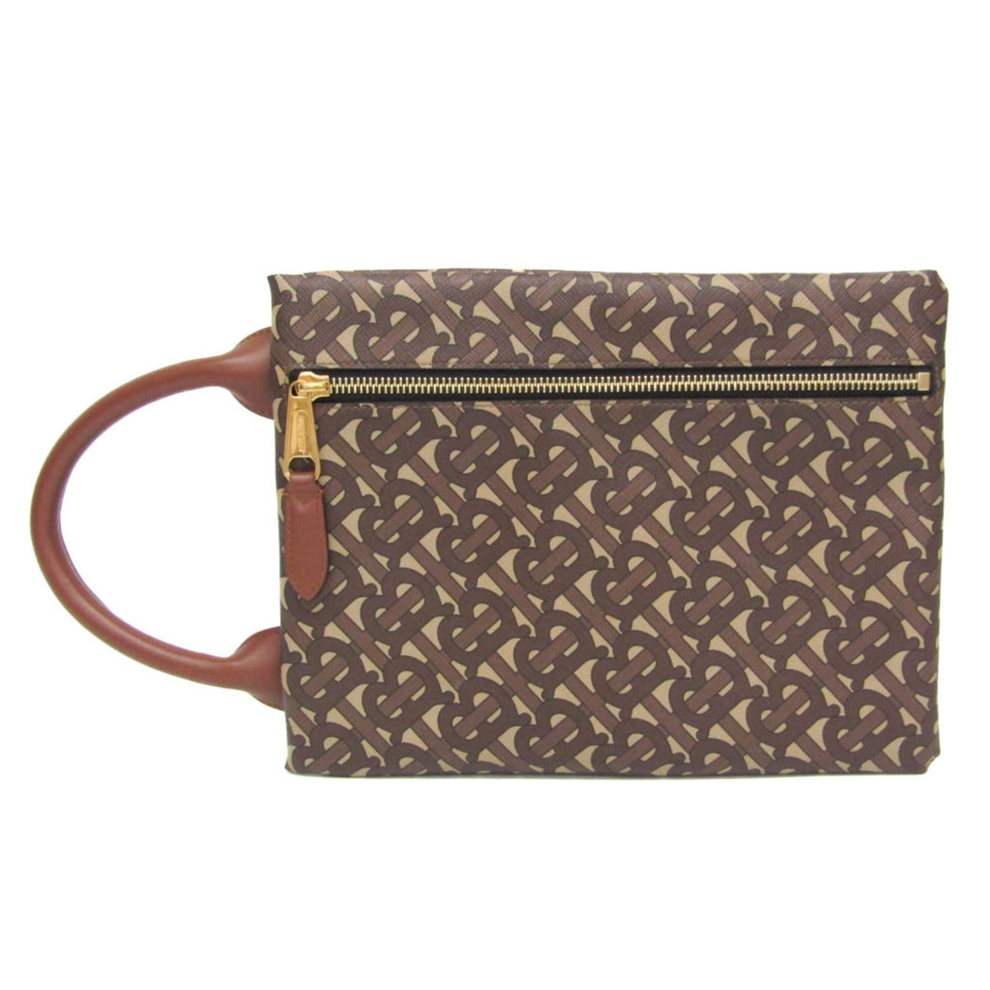 Burberry Burberry TB Monogram Men,Women PVC,Leather Clutch Bag,Handbag Brown Size ONE SIZE - 12 Thumbnail