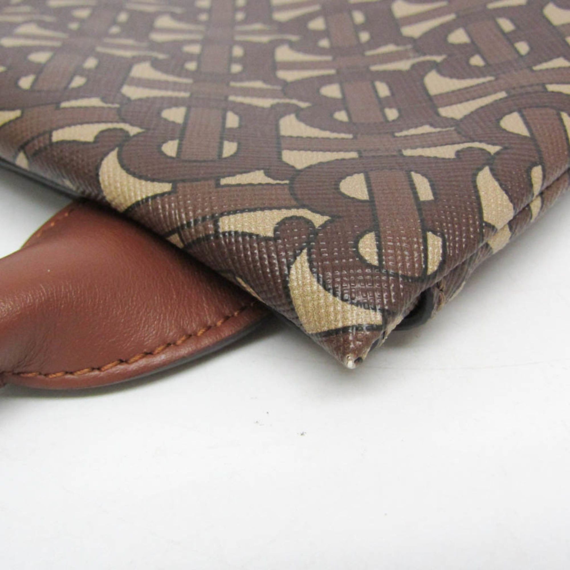 Burberry Burberry TB Monogram Men,Women PVC,Leather Clutch Bag,Handbag Brown Size ONE SIZE - 6 Thumbnail