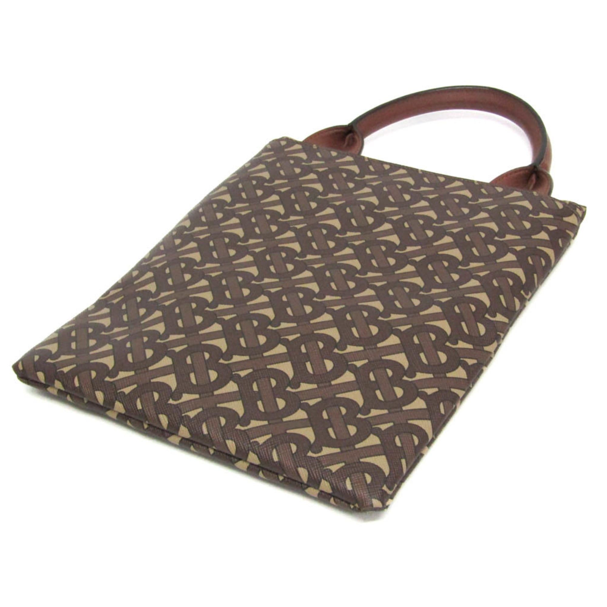 Burberry Burberry TB Monogram Men,Women PVC,Leather Clutch Bag,Handbag Brown Size ONE SIZE - 2 Thumbnail