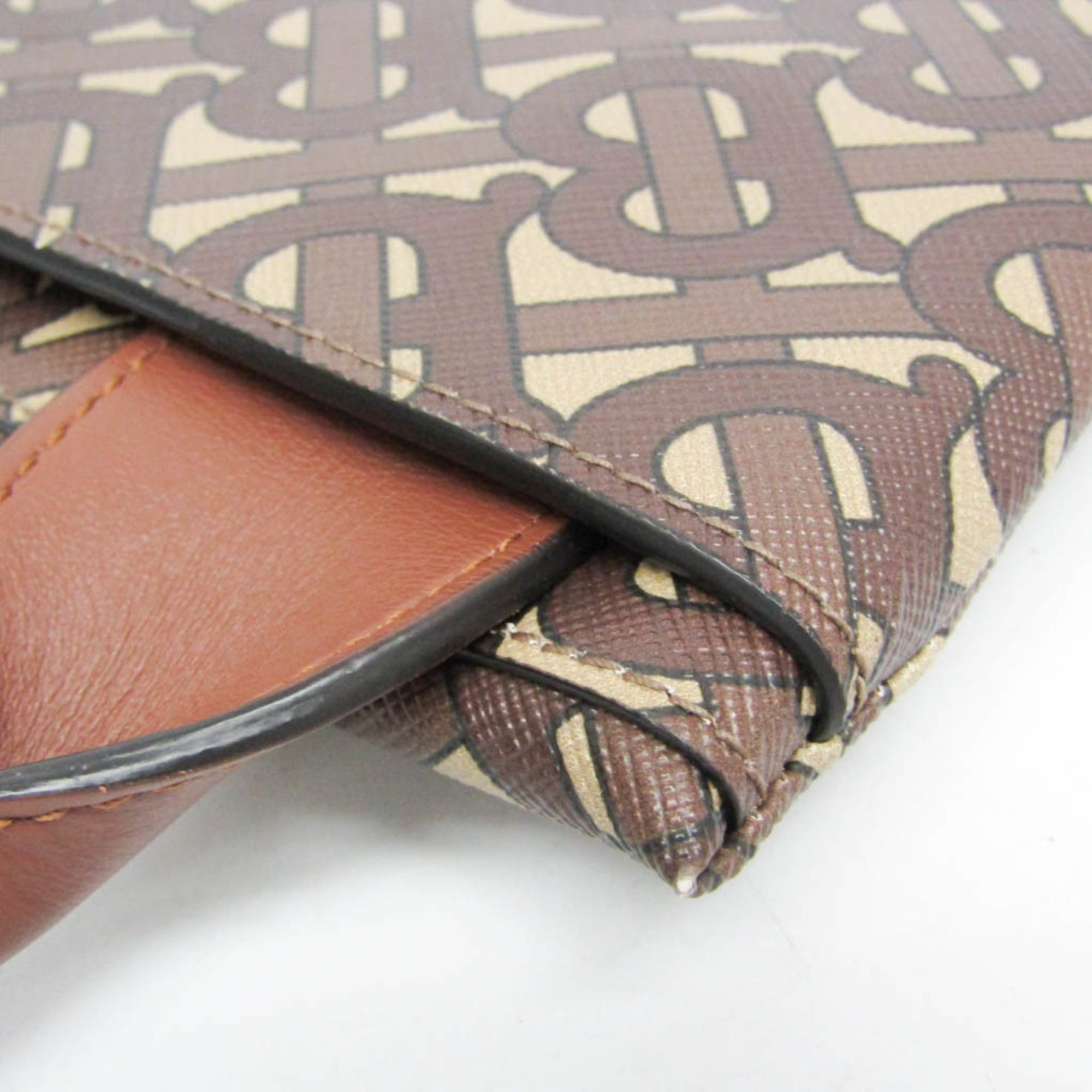 Burberry Burberry TB Monogram Men,Women PVC,Leather Clutch Bag,Handbag Brown Size ONE SIZE - 7 Thumbnail