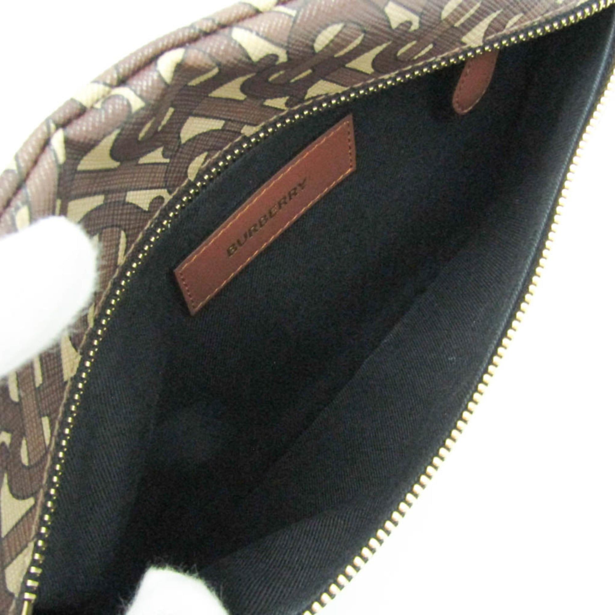 Burberry Burberry TB Monogram Men,Women PVC,Leather Clutch Bag,Handbag Brown Size ONE SIZE - 4 Thumbnail