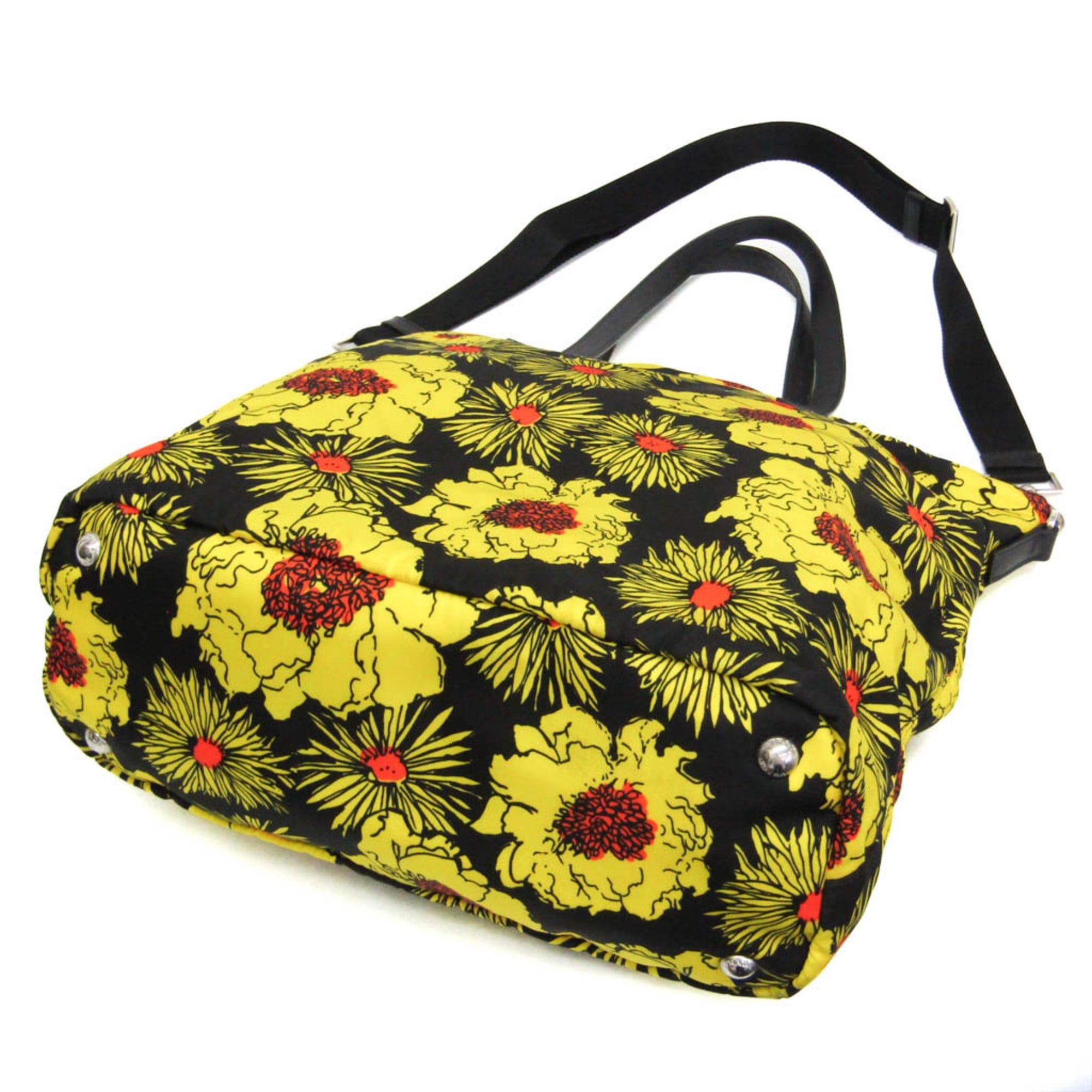 Prada Prada TESSUTO Floral Print Women's Nylon Shoulder Bag,Tote Bag Black,Yellow Size ONE SIZE - 2 Thumbnail