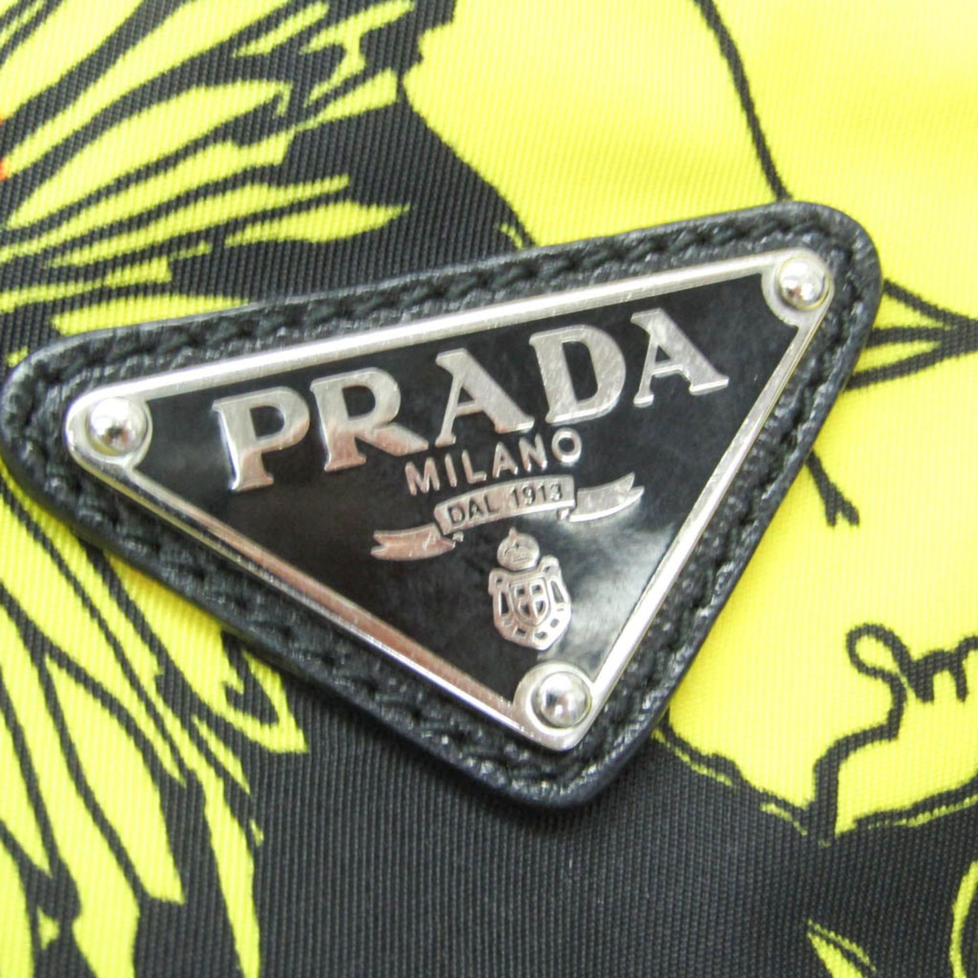 Prada Prada TESSUTO Floral Print Women's Nylon Shoulder Bag,Tote Bag Black,Yellow Size ONE SIZE - 12 Thumbnail