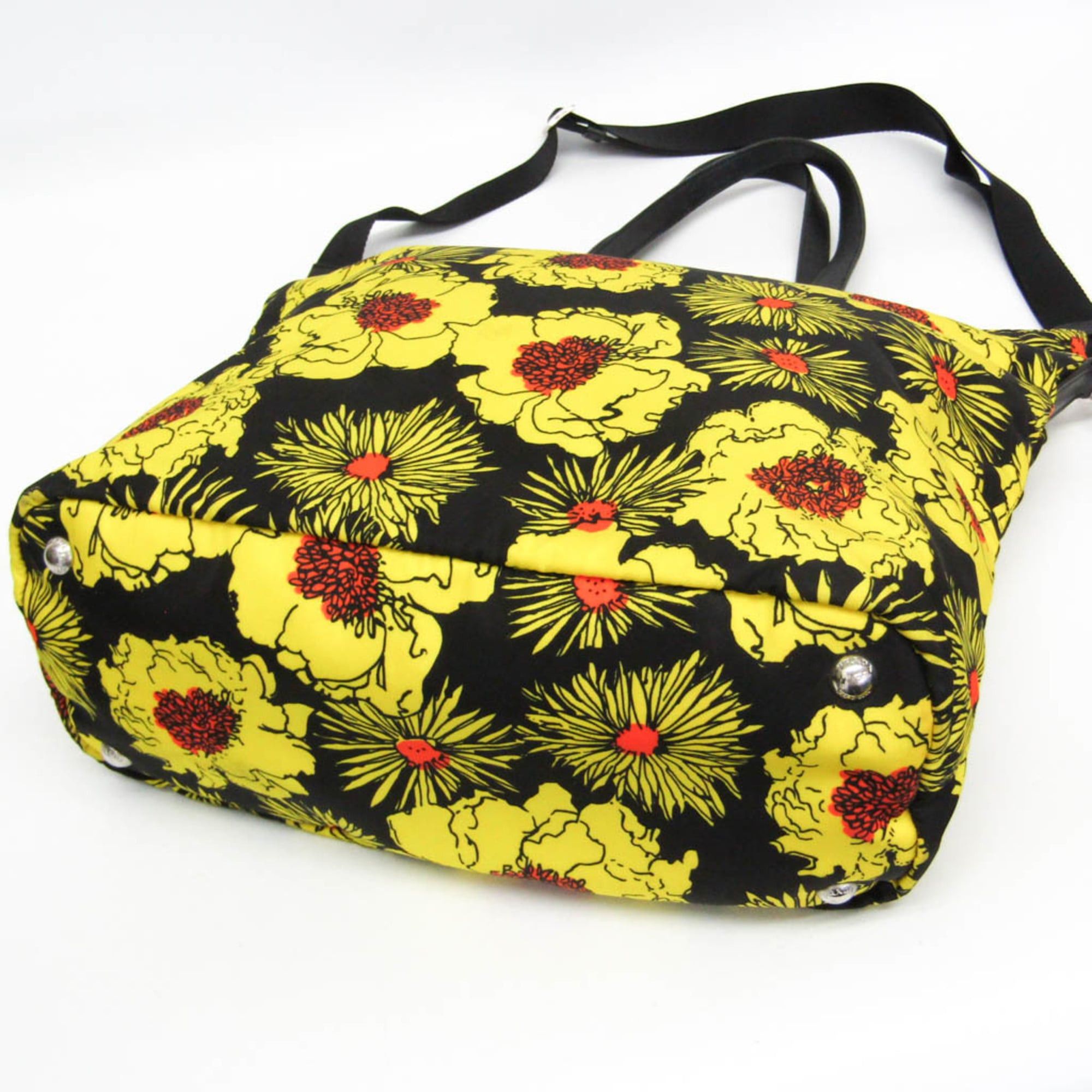 Prada Prada TESSUTO Floral Print Women's Nylon Shoulder Bag,Tote Bag Black,Yellow Size ONE SIZE - 6 Thumbnail