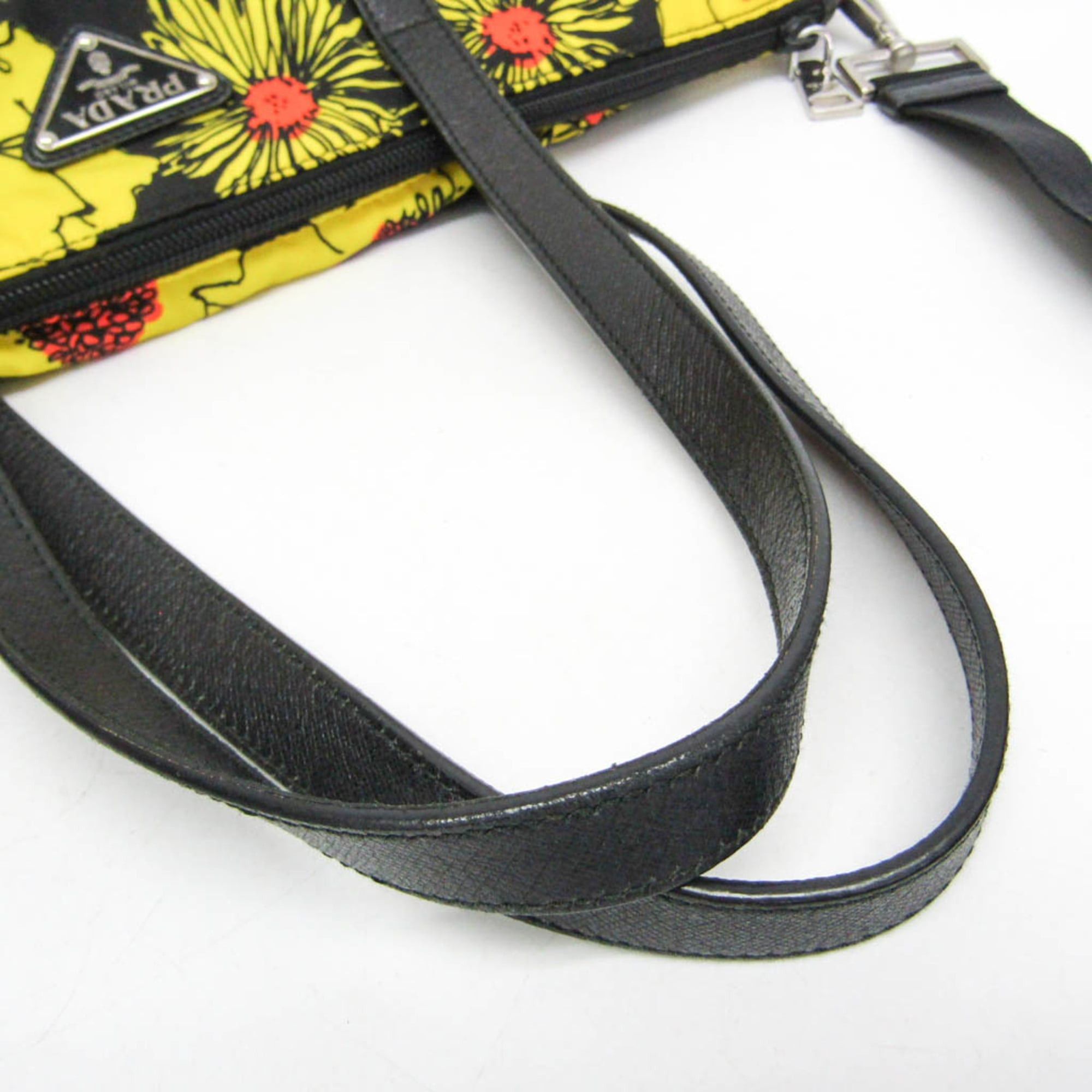 Prada Prada TESSUTO Floral Print Women's Nylon Shoulder Bag,Tote Bag Black,Yellow Size ONE SIZE - 10 Thumbnail