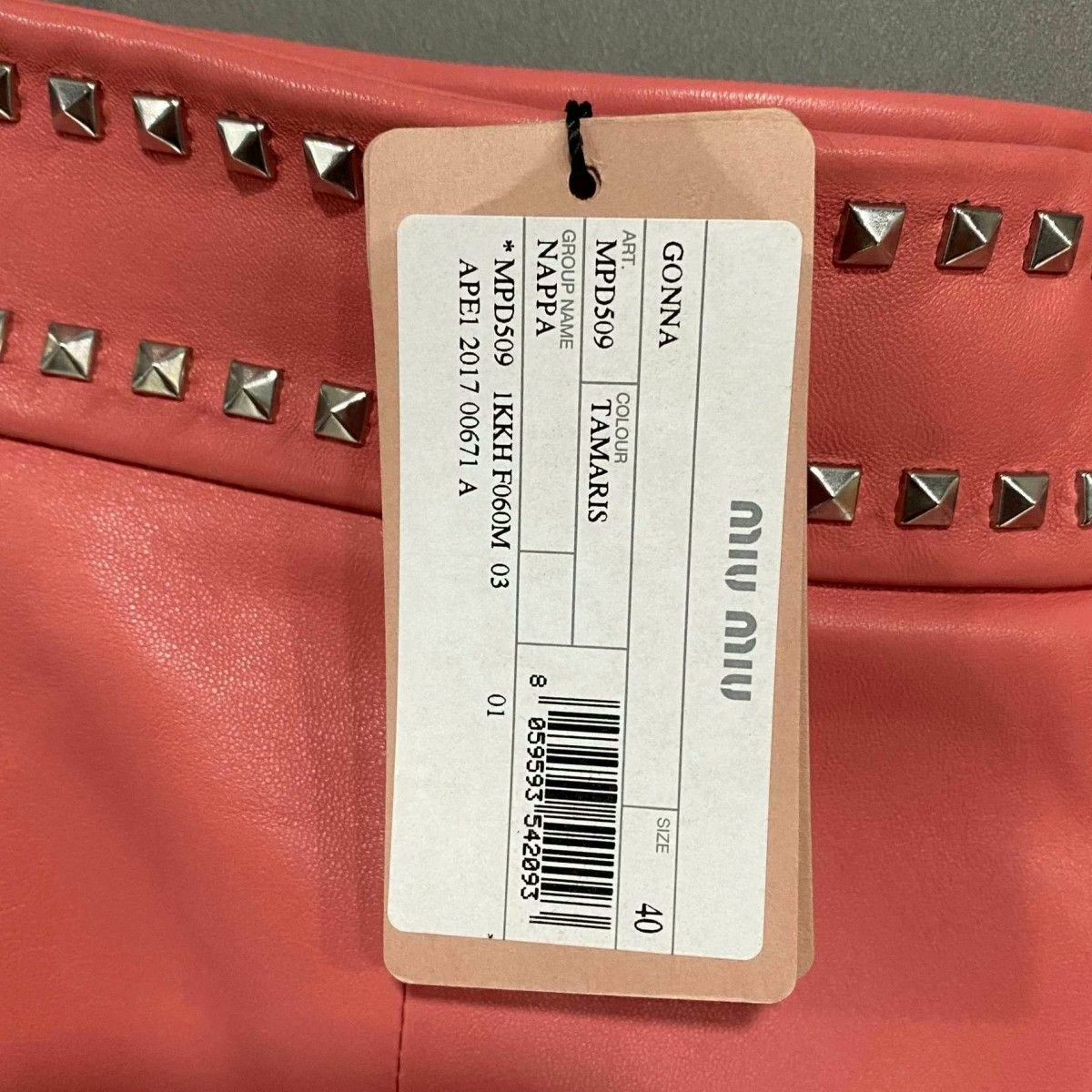 Miu Miu MIUMIU Pink Rivet Leather Skirt Size 40" / US 18 - 7 Thumbnail