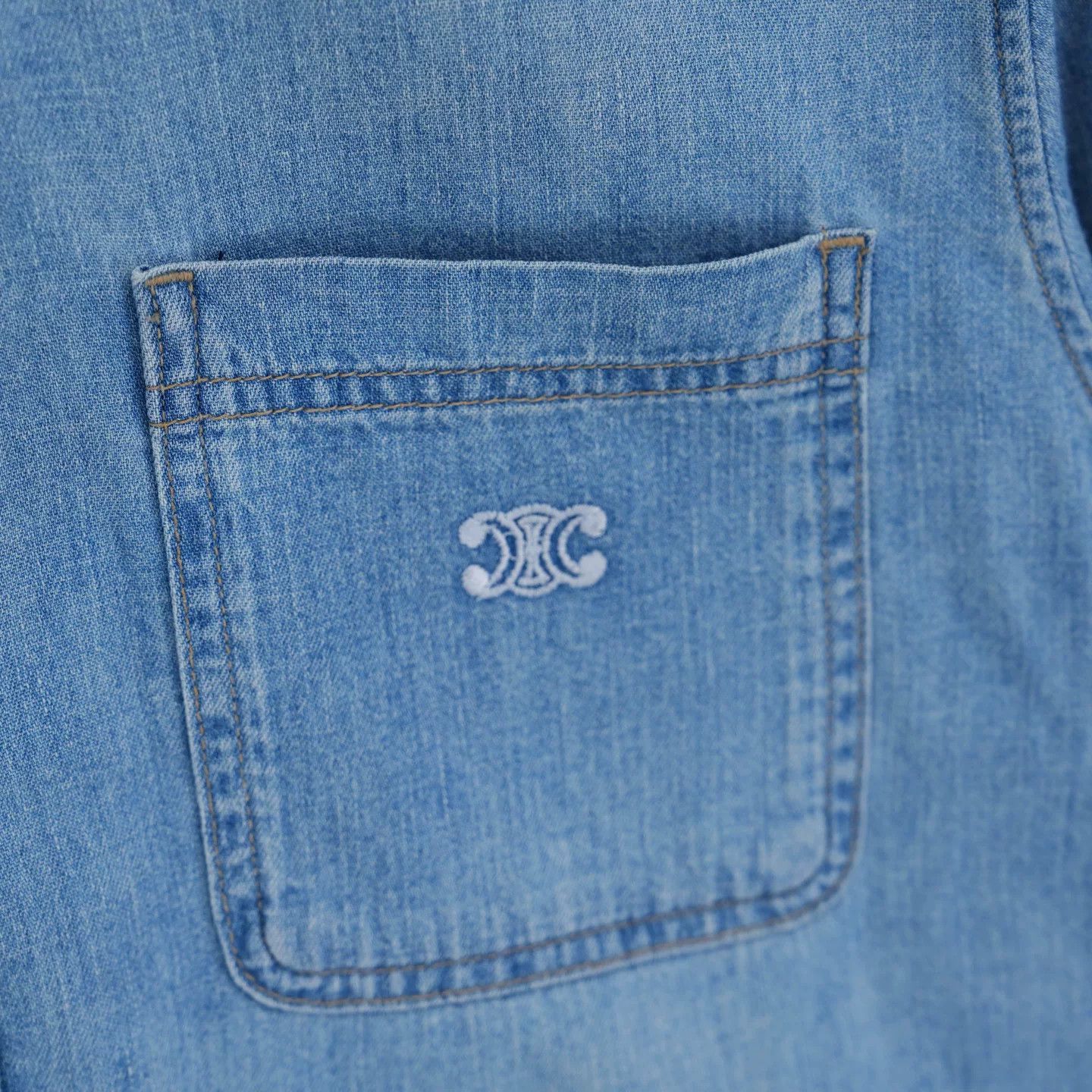 Celine Celine Denim Triomphe Pocket Short Shirt Size XS / US 0-2 / IT 36-38 - 3 Thumbnail