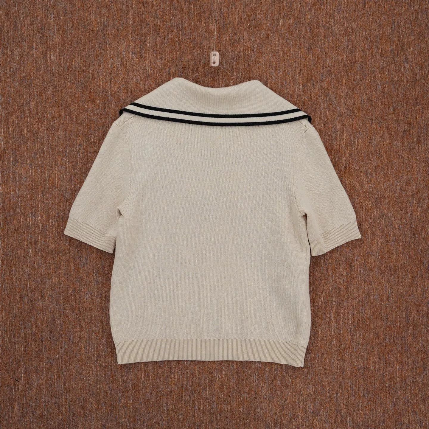Gucci Gucci Beige Navy Collar Short-Sleeve Knit Size S / US 4 / IT 40 - 2 Thumbnail