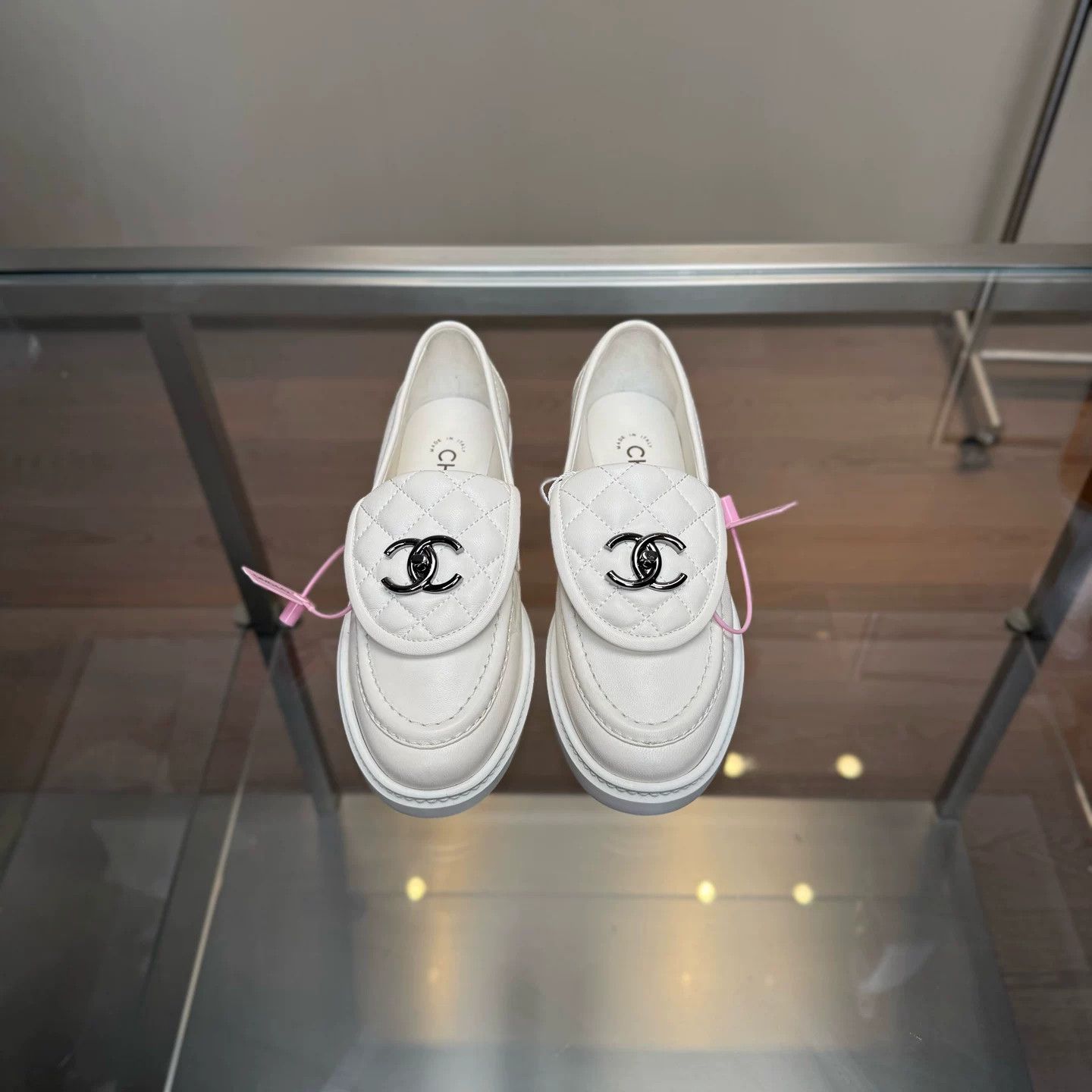 Chanel Chanel White CC Gold Buckle Loafers Size US 4.5 / IT 34.5 - 2 Thumbnail