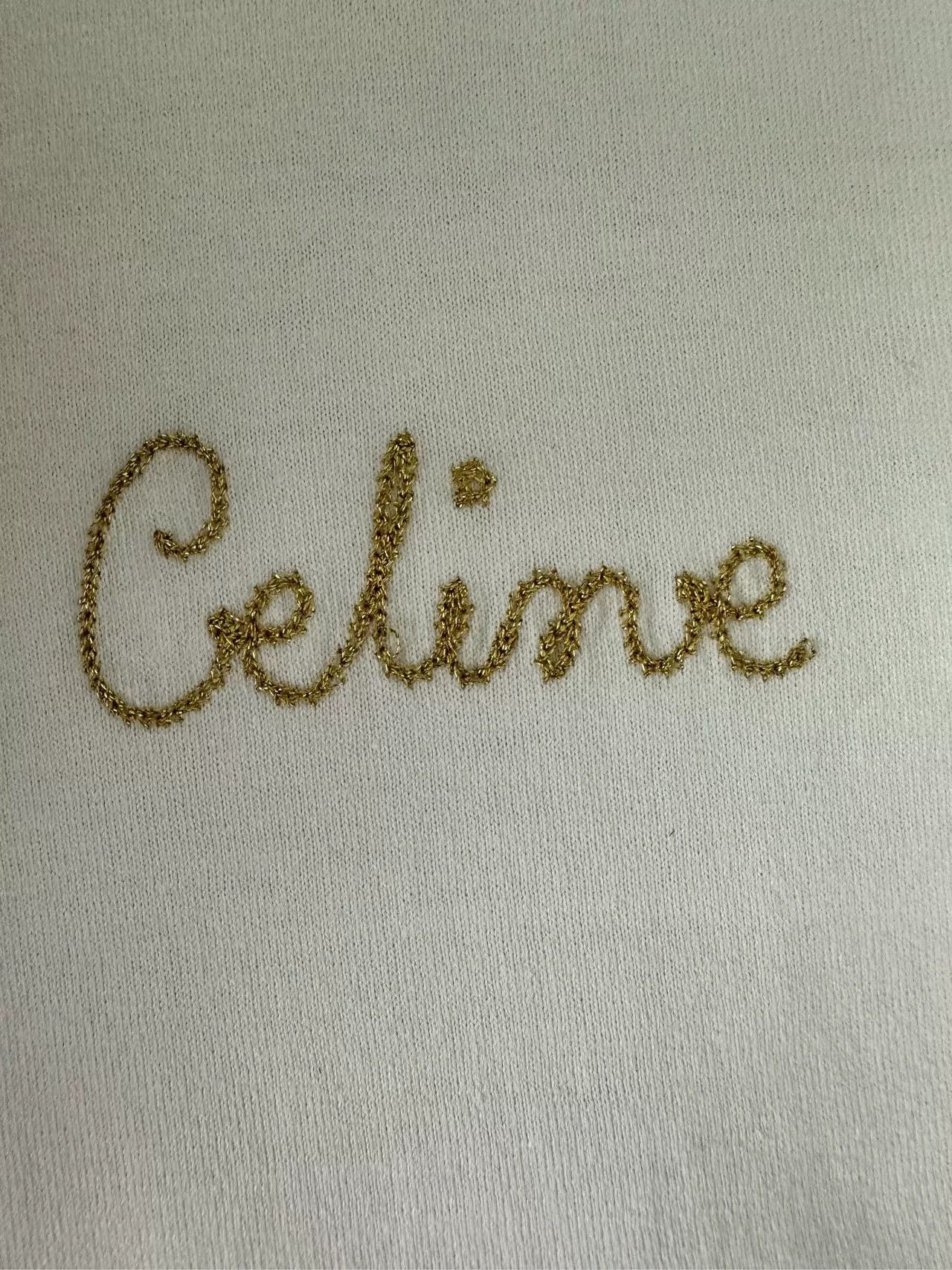 Celine Celine White Gold Embroidered Short-Sleeve T-Shirt Size S / US 4 / IT 40 - 4 Thumbnail