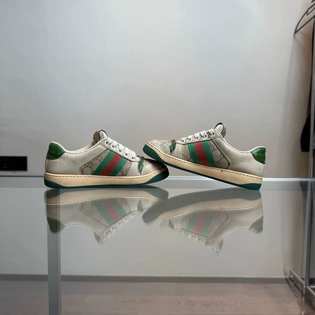 Gucci Gucci White Green Distressed Sneakers Size US 4 / IT 34 - 5 Thumbnail