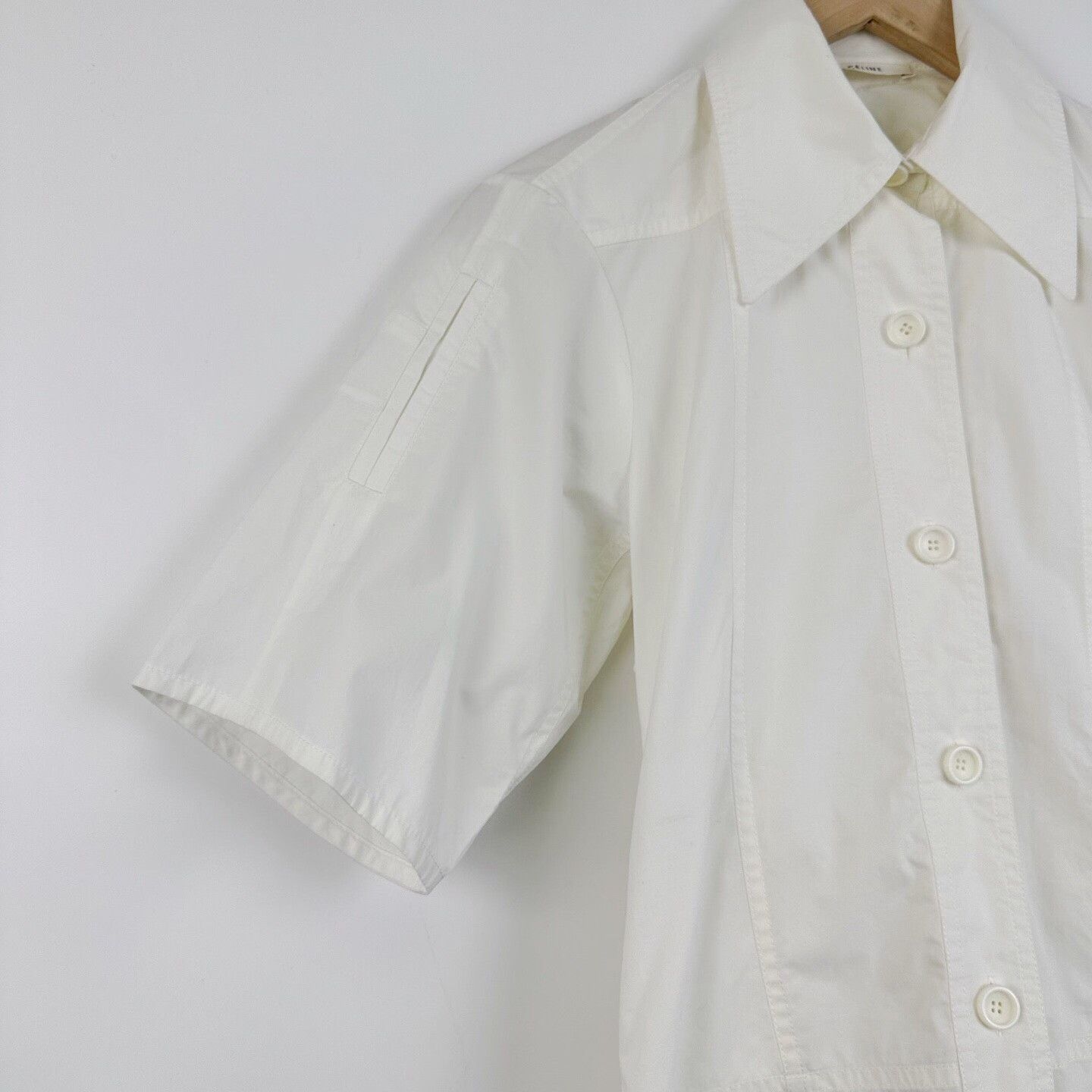 Celine CELINE White Fitted Short-Sleeve Shirt Size XXS / US 00 / IT 34 - 4 Thumbnail