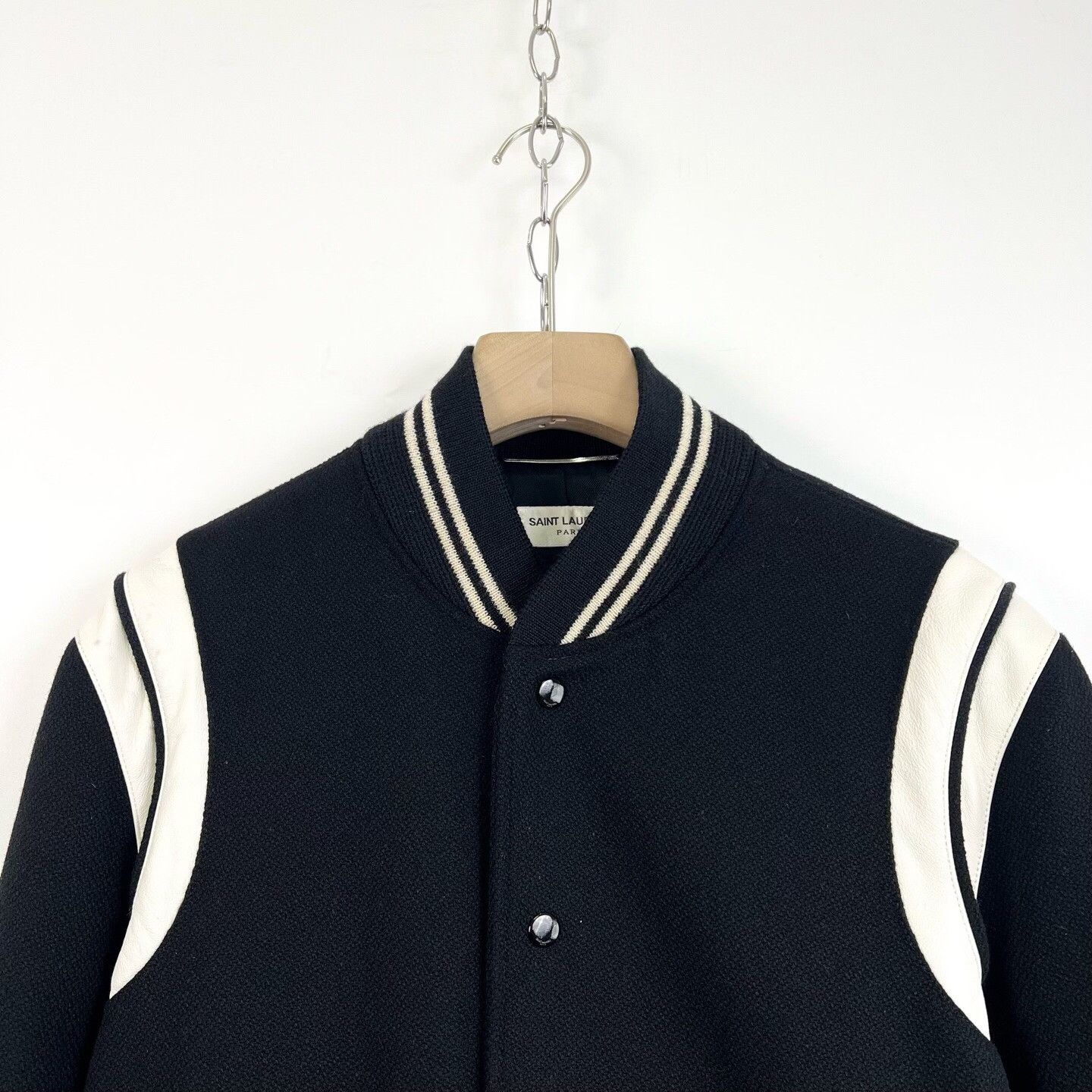 Saint Laurent Paris Saint Laurent Black Leather Panel Baseball Jacket Size US L / EU 52-54 / 3 - 3 Thumbnail