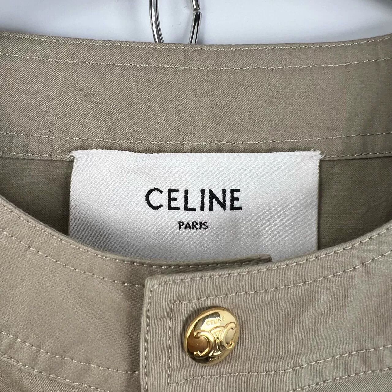 Celine Celine Beige Gold Button Utility Dress Size XXS / US 00 / IT 34 - 5 Thumbnail