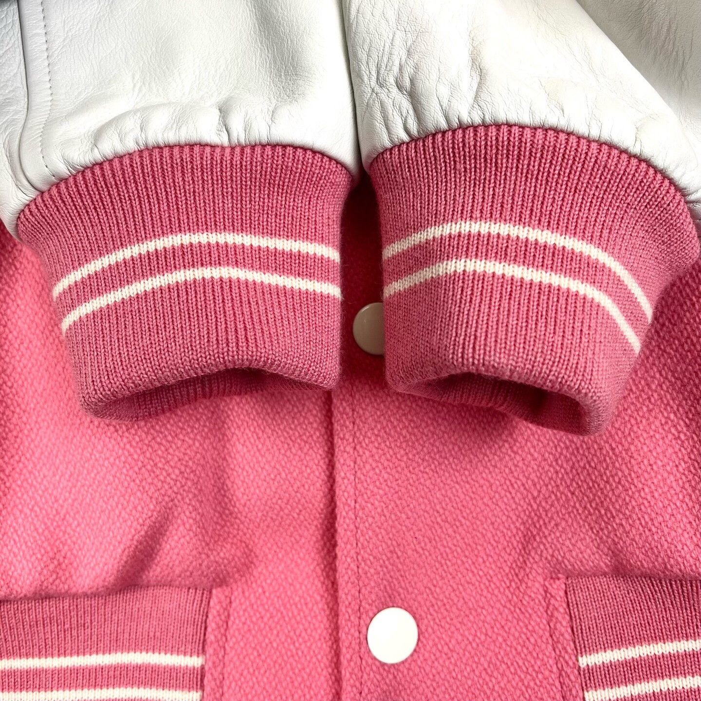 Celine Celine Pink White Leather Baseball Jacket Size XL / US 12-14 / IT 48-50 - 4 Thumbnail