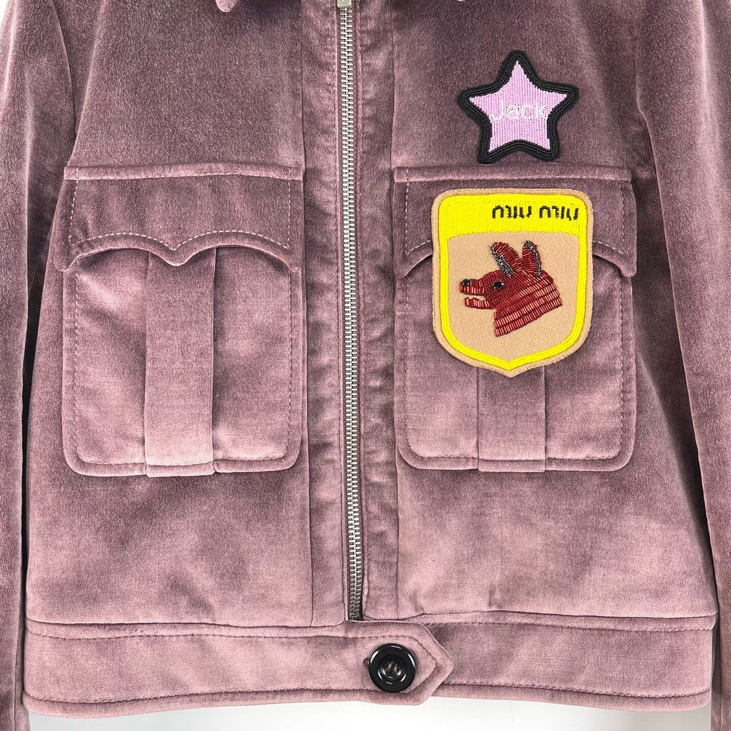 Miu Miu Miu Miu Pink-Purple Beaded Logo Velvet Coat Size M / US 6-8 / IT 42-44 - 4 Thumbnail