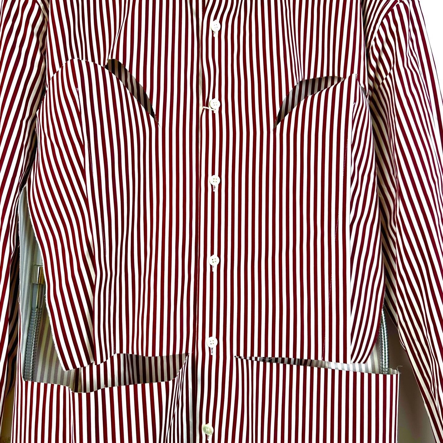 MM6 MM6 Maison Margiela Red White Striped Distressed Shirt Size US XXS / EU 40 - 5 Thumbnail