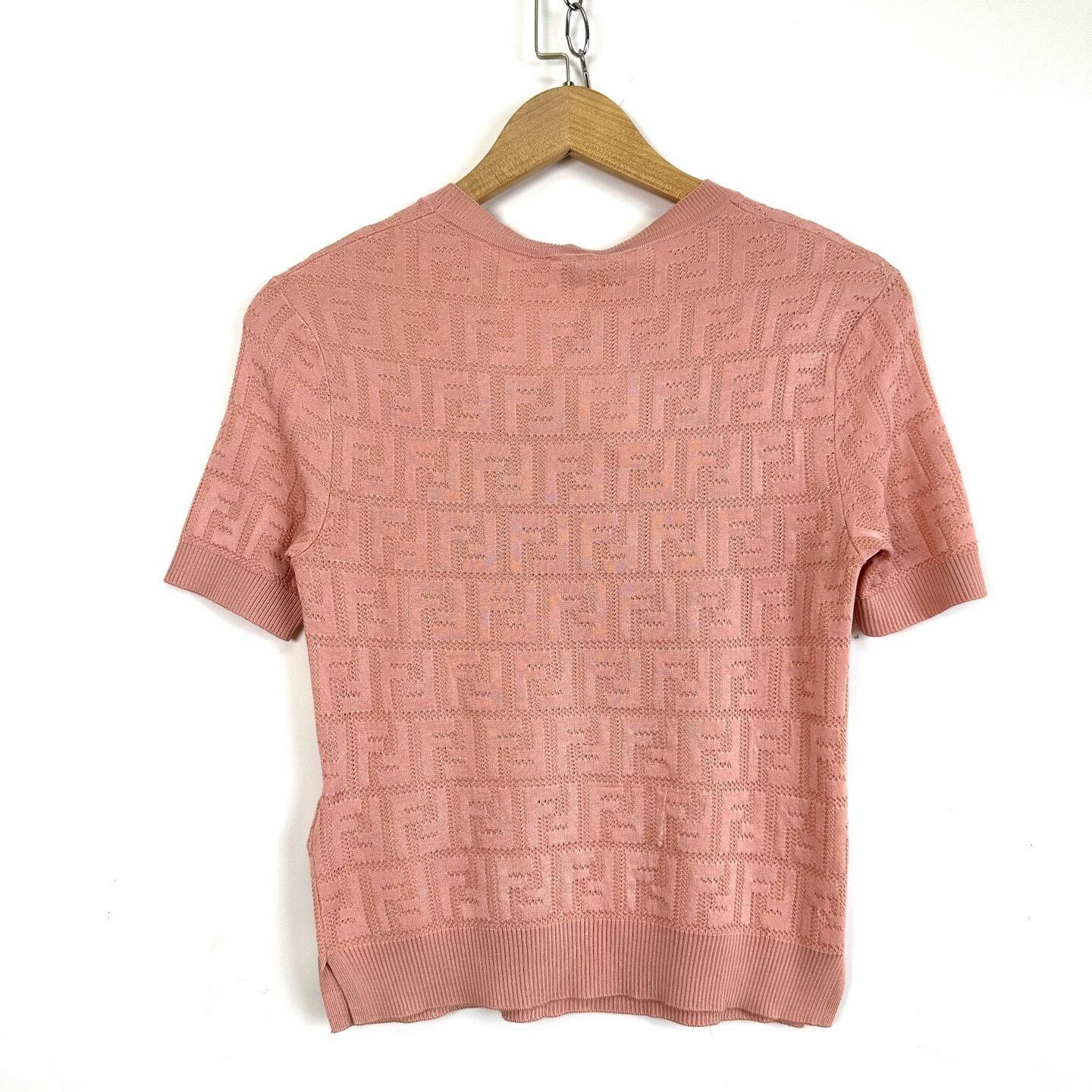 Fendi Fendi Pink Double F Embossed Logo Knit Short Sleeve Size XS / US 0-2 / IT 36-38 - 2 Thumbnail
