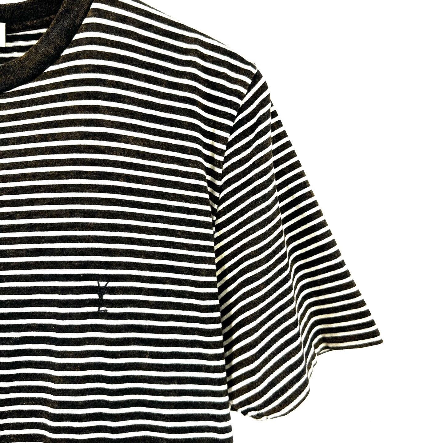 Saint Laurent Paris Saint Laurent Striped Embroidered Logo Tee Size US S / EU 44-46 / 1 - 6 Thumbnail