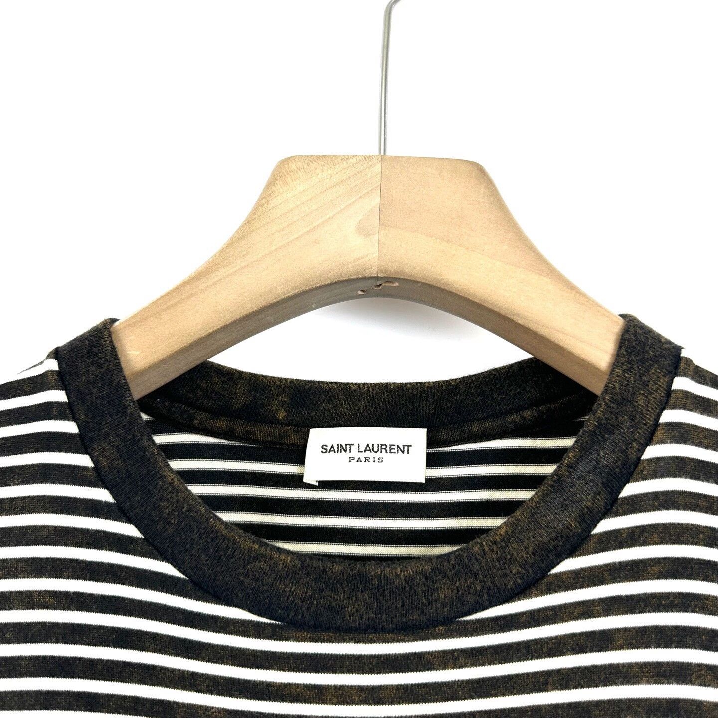 Saint Laurent Paris Saint Laurent Striped Embroidered Logo Tee Size US S / EU 44-46 / 1 - 5 Thumbnail