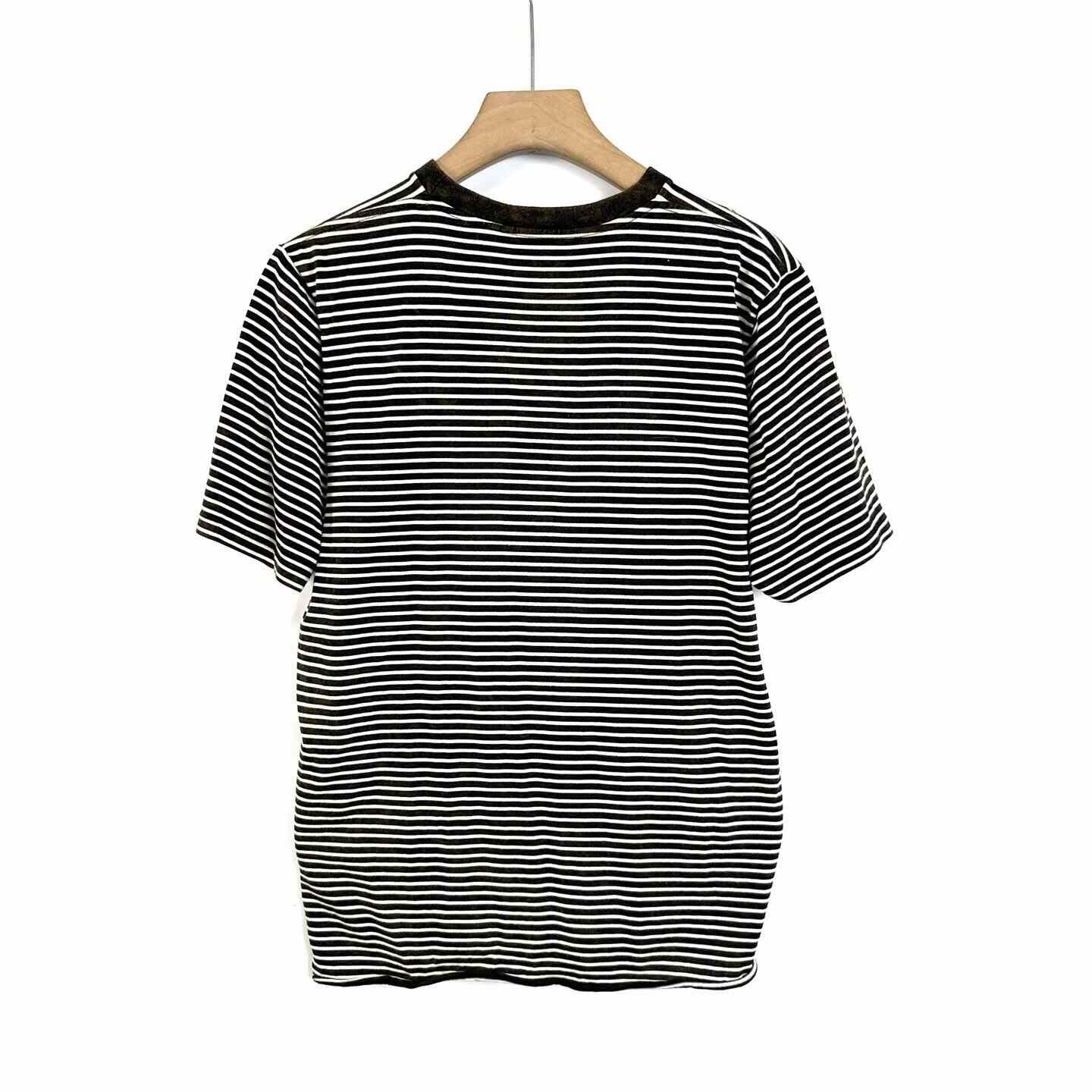 Saint Laurent Paris Saint Laurent Striped Embroidered Logo Tee Size US S / EU 44-46 / 1 - 2 Thumbnail