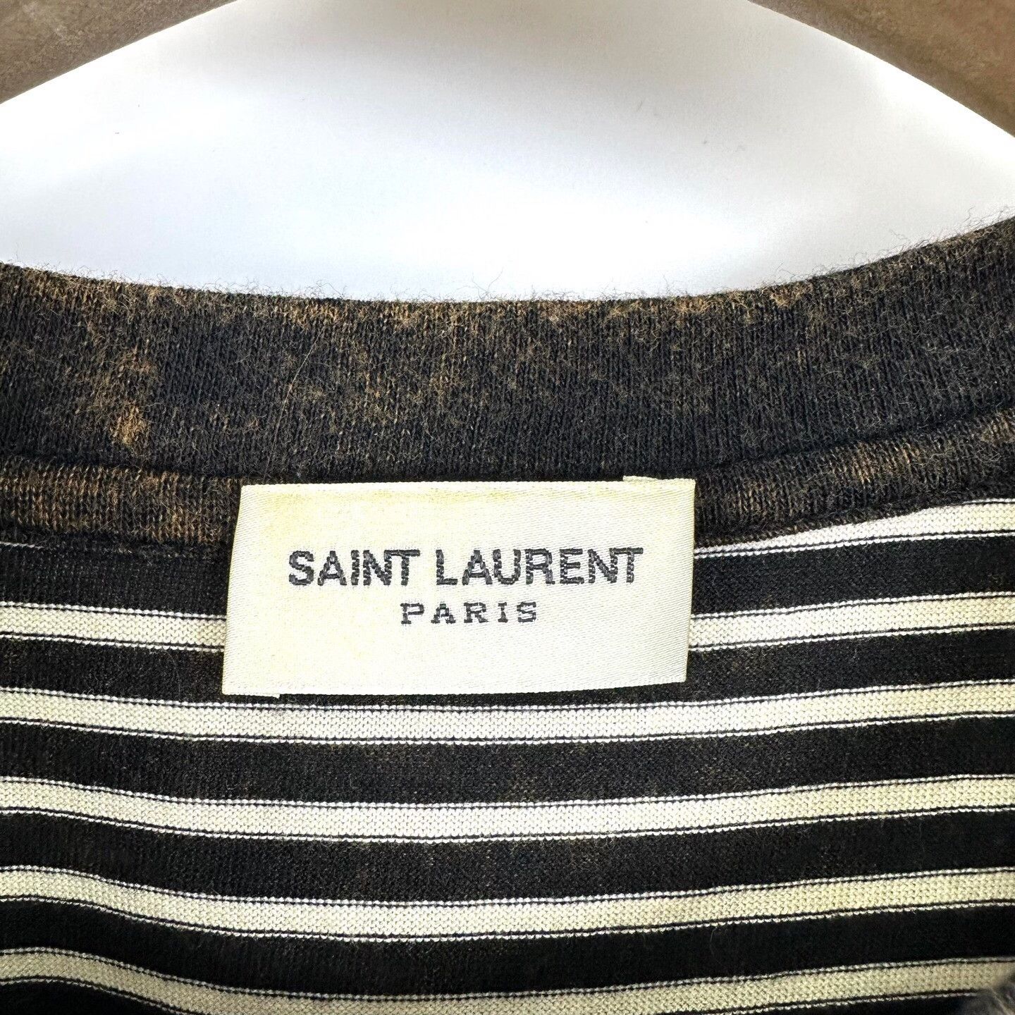Saint Laurent Paris Saint Laurent Striped Embroidered Logo Tee Size US S / EU 44-46 / 1 - 4 Thumbnail