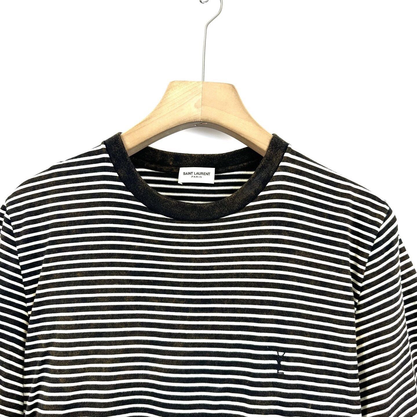 Saint Laurent Paris Saint Laurent Striped Embroidered Logo Tee Size US S / EU 44-46 / 1 - 3 Thumbnail