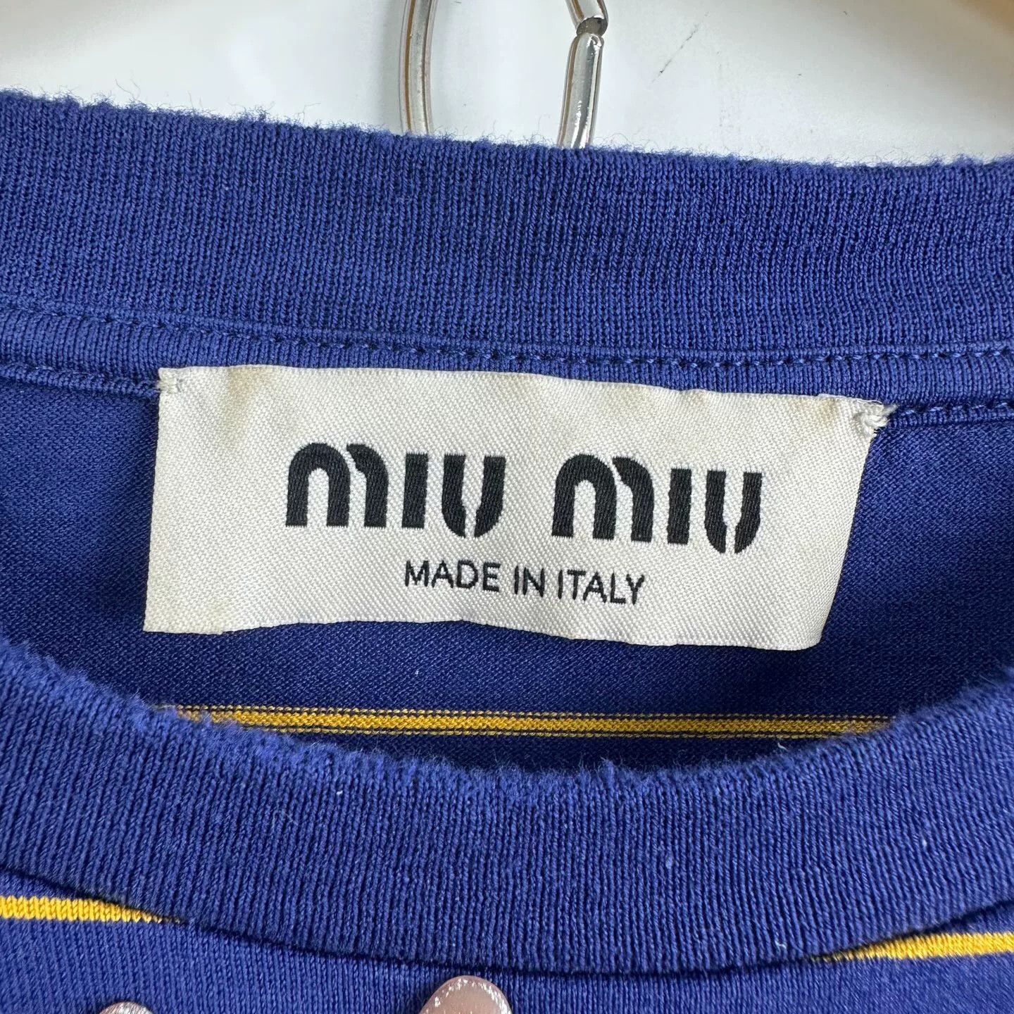 Miu Miu Miu Miu 2025 Blue Stripe Logo Embroidery Tee Size S / US 4 / IT 40 - 4 Thumbnail