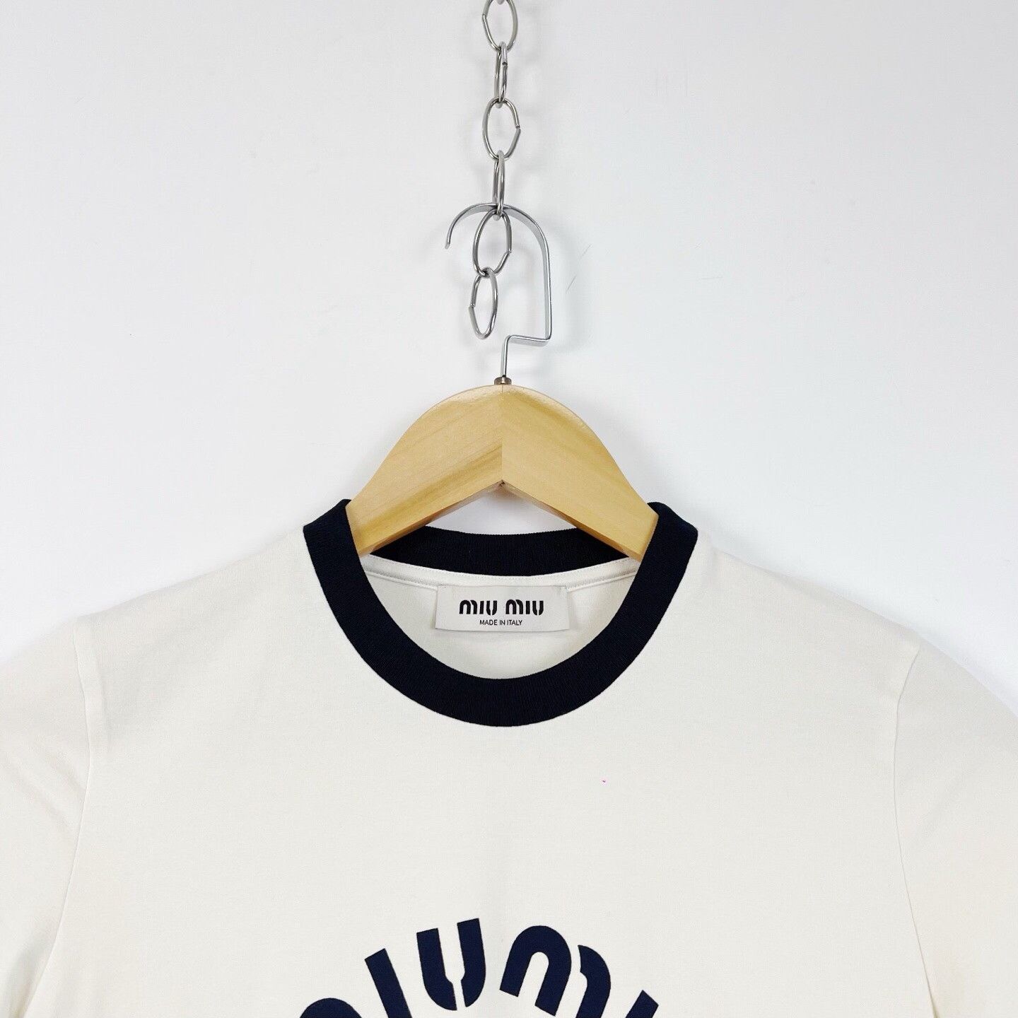 Miu Miu Miu Miu White Logo Print Short T-shirt Size XS / US 0-2 / IT 36-38 - 3 Thumbnail
