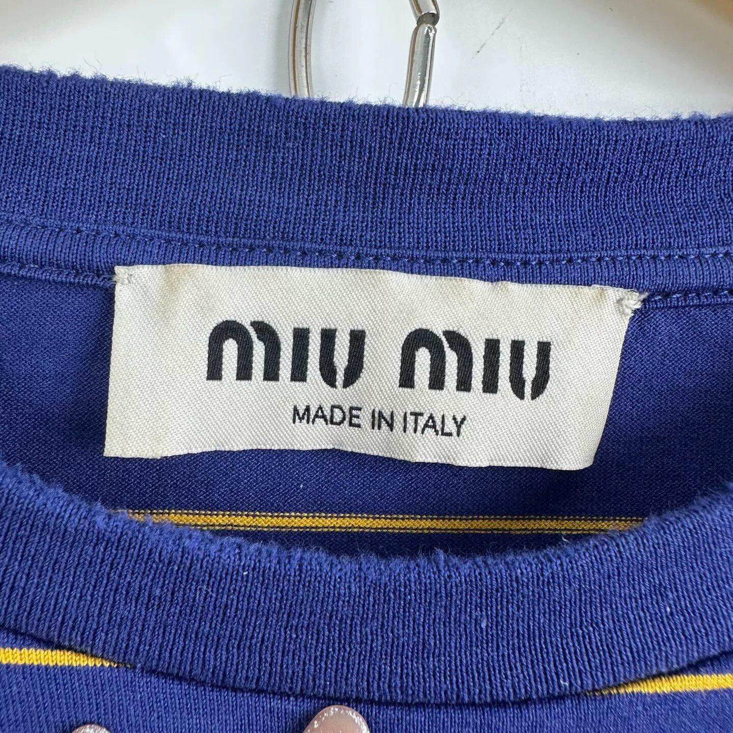 Miu Miu Miu Miu 2025 Blue Stripe Logo Short Sleeve Size S / US 4 / IT 40 - 4 Thumbnail