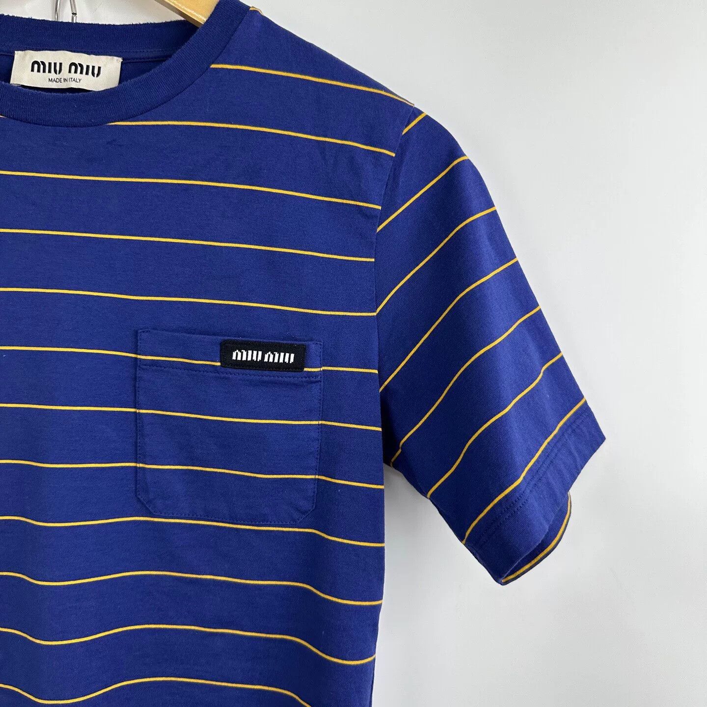 Miu Miu Miu Miu 2025 Blue Stripe Logo Short Sleeve Size S / US 4 / IT 40 - 5 Thumbnail