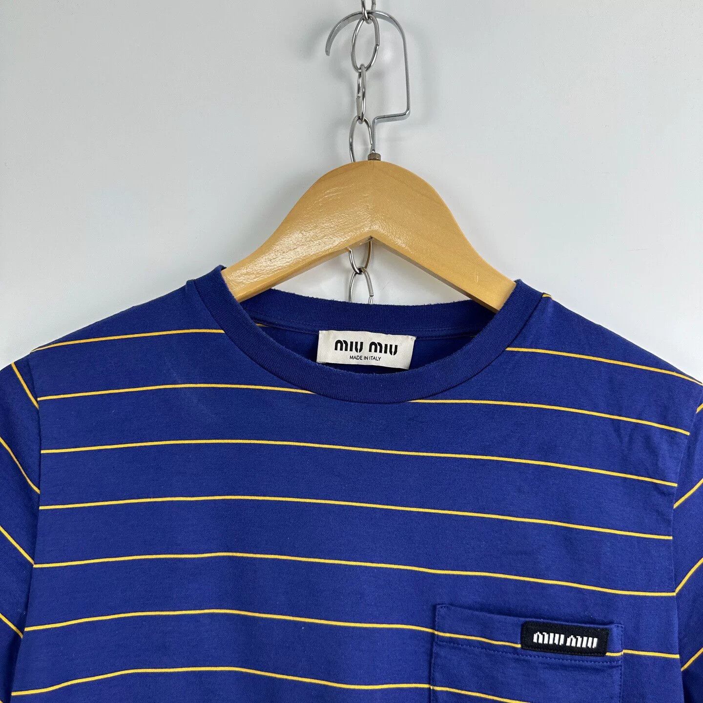 Miu Miu Miu Miu 2025 Blue Stripe Logo Short Sleeve Size S / US 4 / IT 40 - 3 Thumbnail