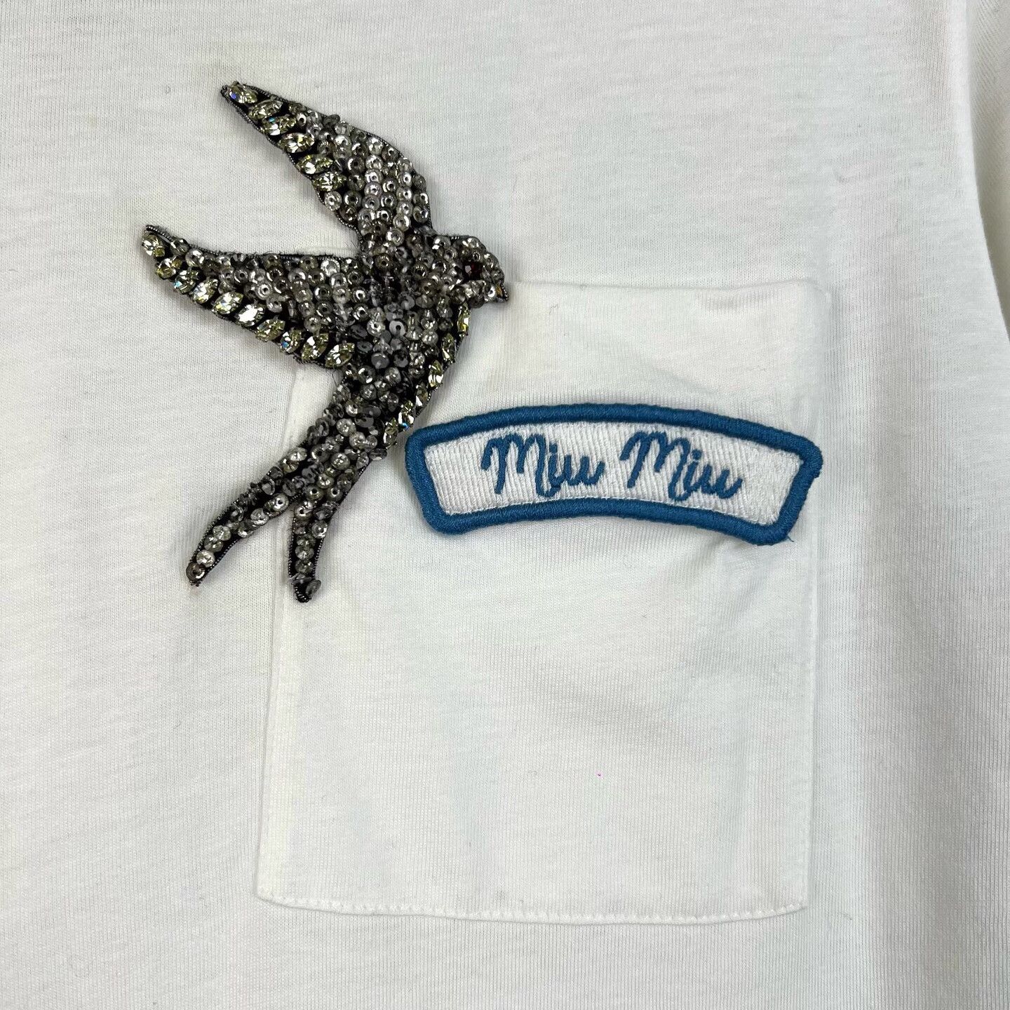 Miu Miu MiuMiu White Logo Embroidered Bow Short Sleeve T-shirt Size M / US 6-8 / IT 42-44 - 5 Thumbnail