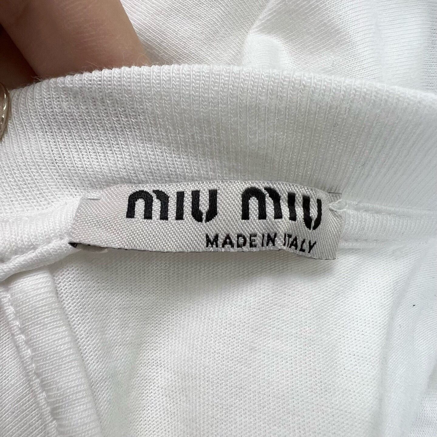 Miu Miu MiuMiu White Logo Embroidered Bow Short Sleeve T-shirt Size M / US 6-8 / IT 42-44 - 4 Thumbnail