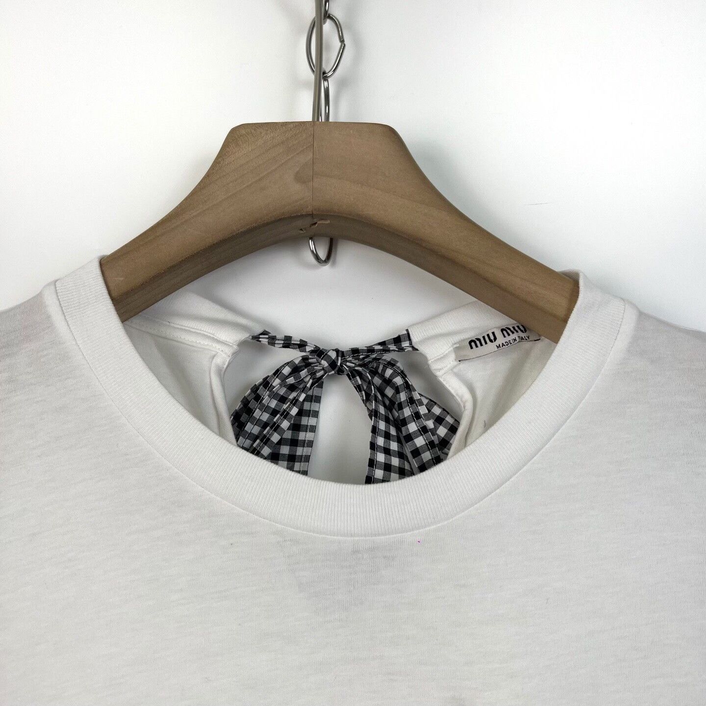 Miu Miu MiuMiu White Logo Embroidered Bow Short Sleeve T-shirt Size M / US 6-8 / IT 42-44 - 3 Thumbnail