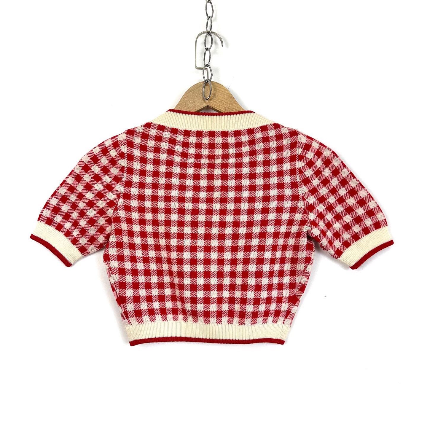 Miu Miu Miu Miu Red Houndstooth Wool Cardigan Size XS / US 0-2 / IT 36-38 - 2 Thumbnail