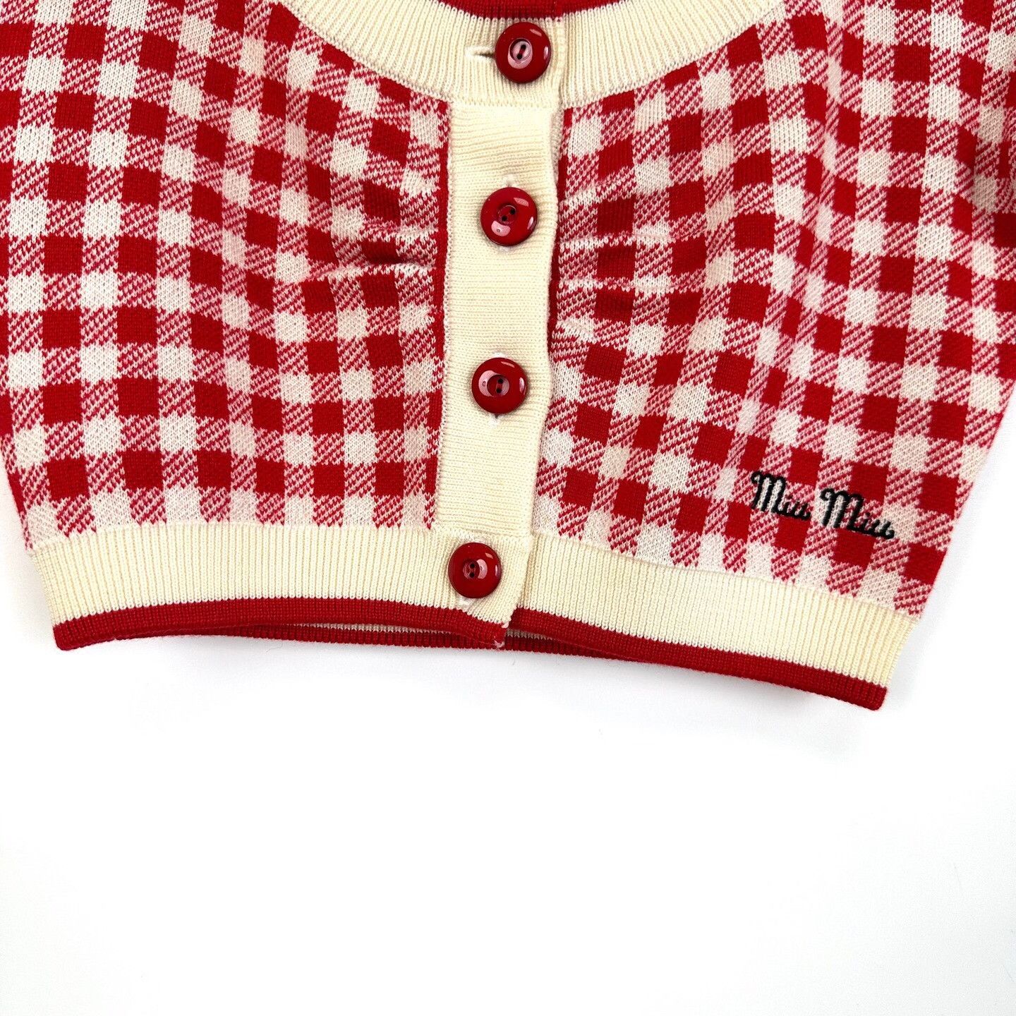 Miu Miu Miu Miu Red Houndstooth Wool Cardigan Size XS / US 0-2 / IT 36-38 - 6 Thumbnail