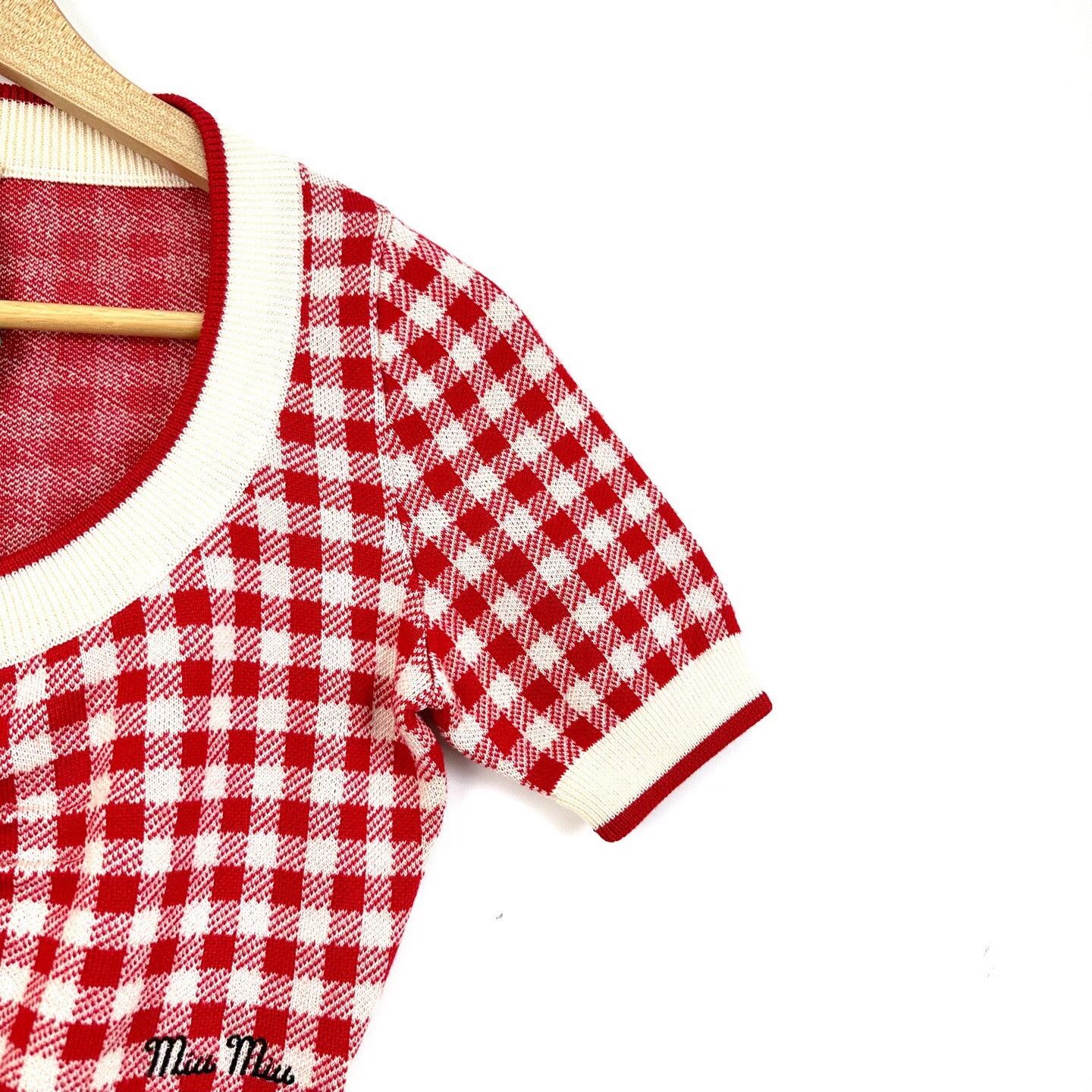 Miu Miu Miu Miu Red Houndstooth Wool Cardigan Size XS / US 0-2 / IT 36-38 - 5 Thumbnail