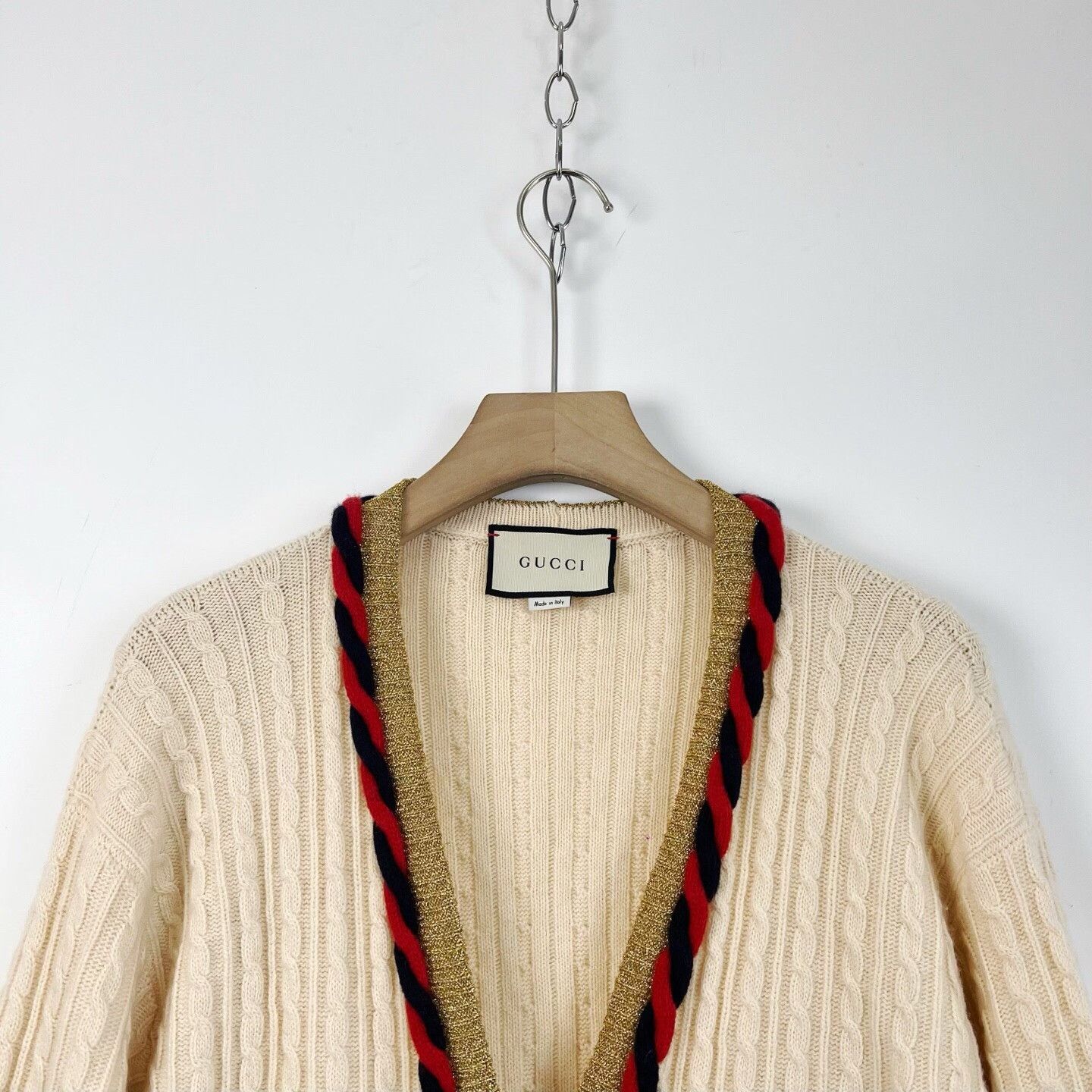 Gucci Gucci Beige Striped Wool Knit Cardigan Size L / US 10 / IT 46 - 3 Thumbnail