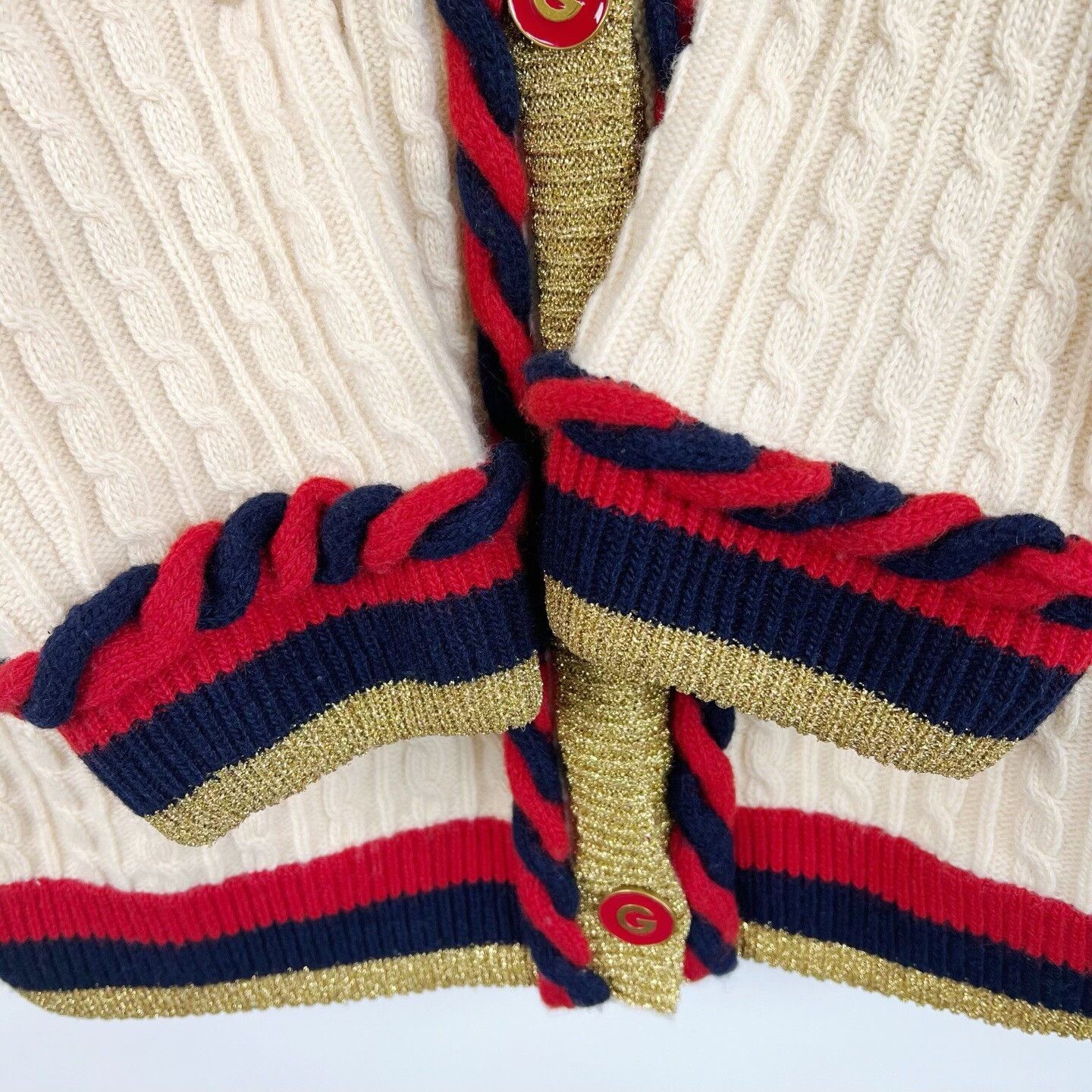 Gucci Gucci Beige Striped Wool Knit Cardigan Size L / US 10 / IT 46 - 5 Thumbnail