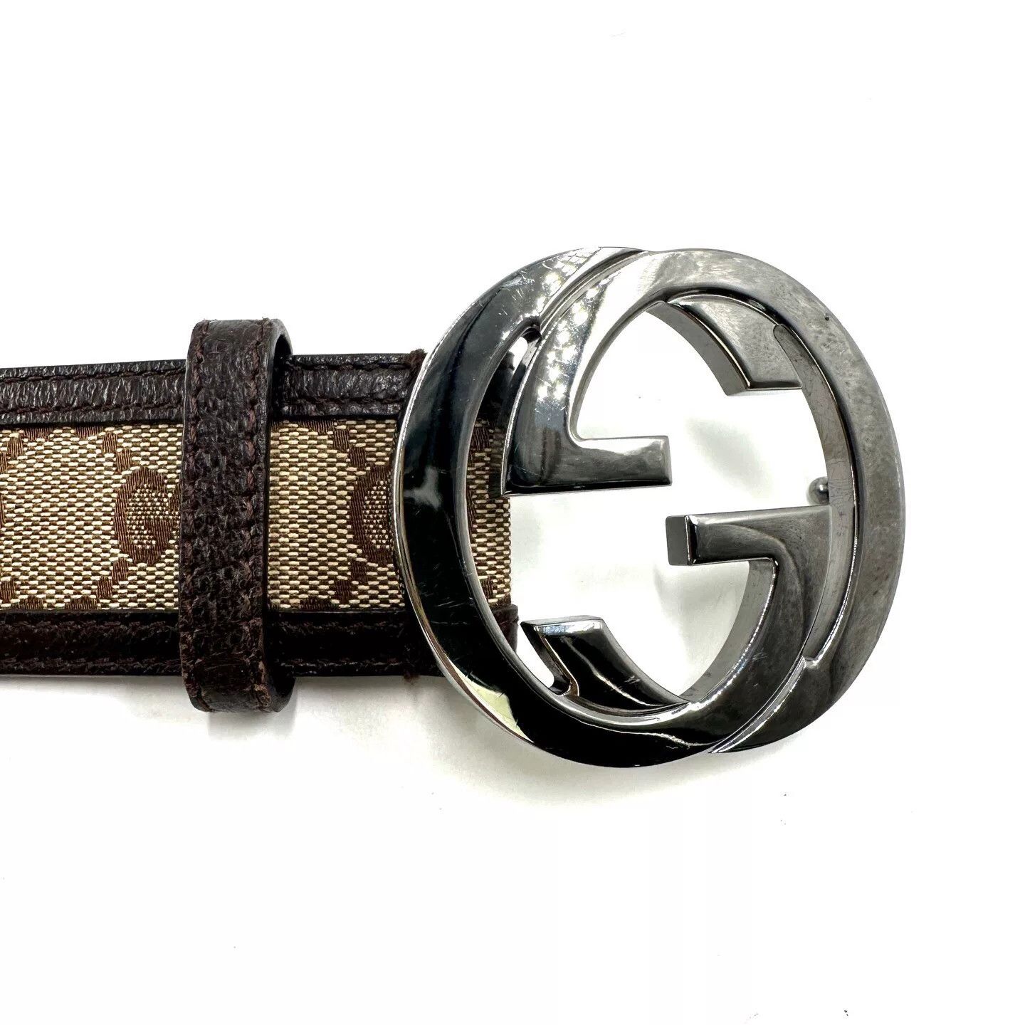 Gucci Gucci Classic Silver Buckle GG Canvas Leather Belt Size ONE SIZE - 4 Thumbnail