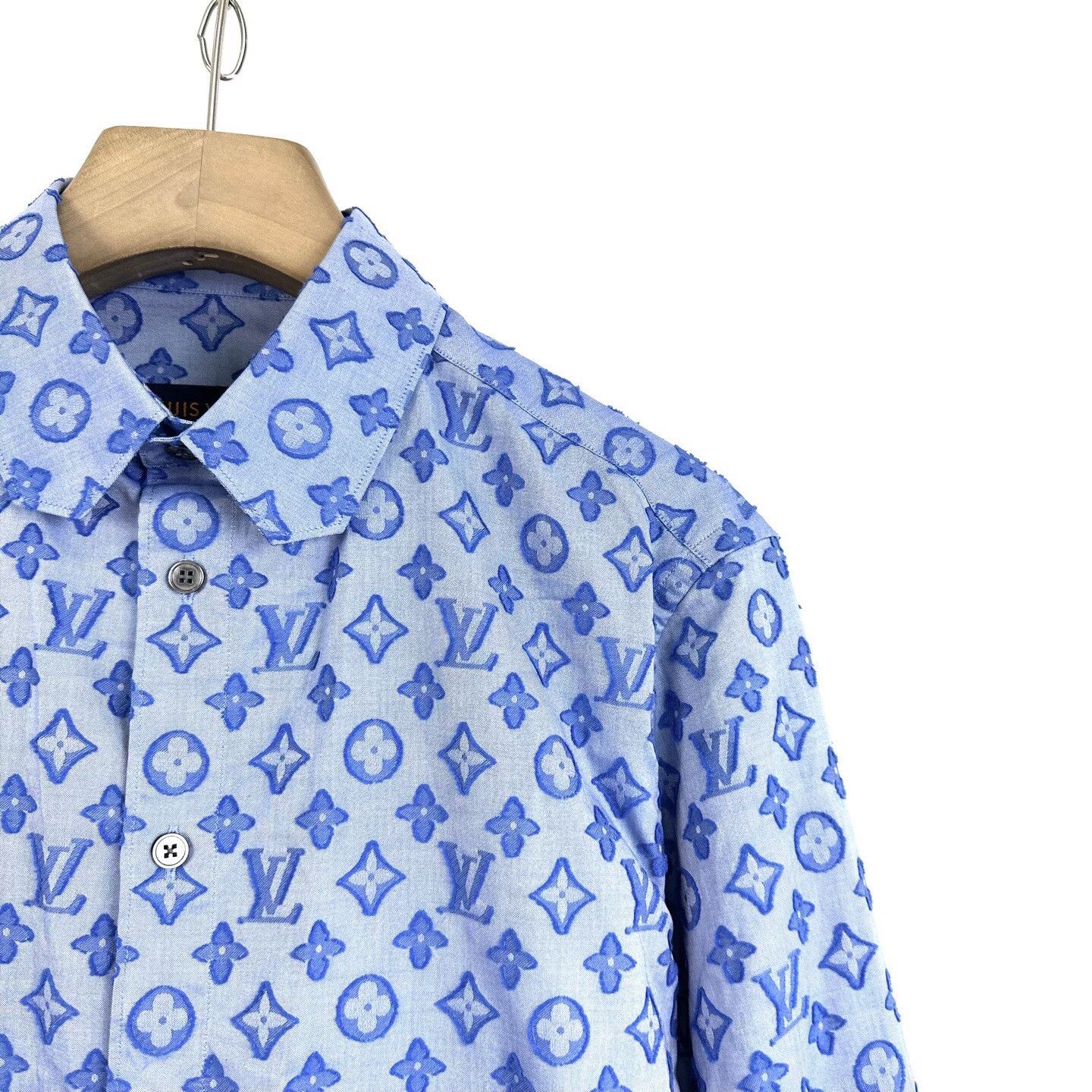 Louis Vuitton Louis Vuitton Blue Flocked Monogram Long-Sleeve Shirt Size US S / EU 44-46 / 1 - 5 Thumbnail