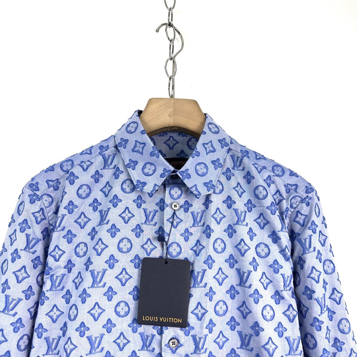 Louis Vuitton Louis Vuitton Blue Flocked Monogram Long-Sleeve Shirt Size US S / EU 44-46 / 1 - 3 Thumbnail
