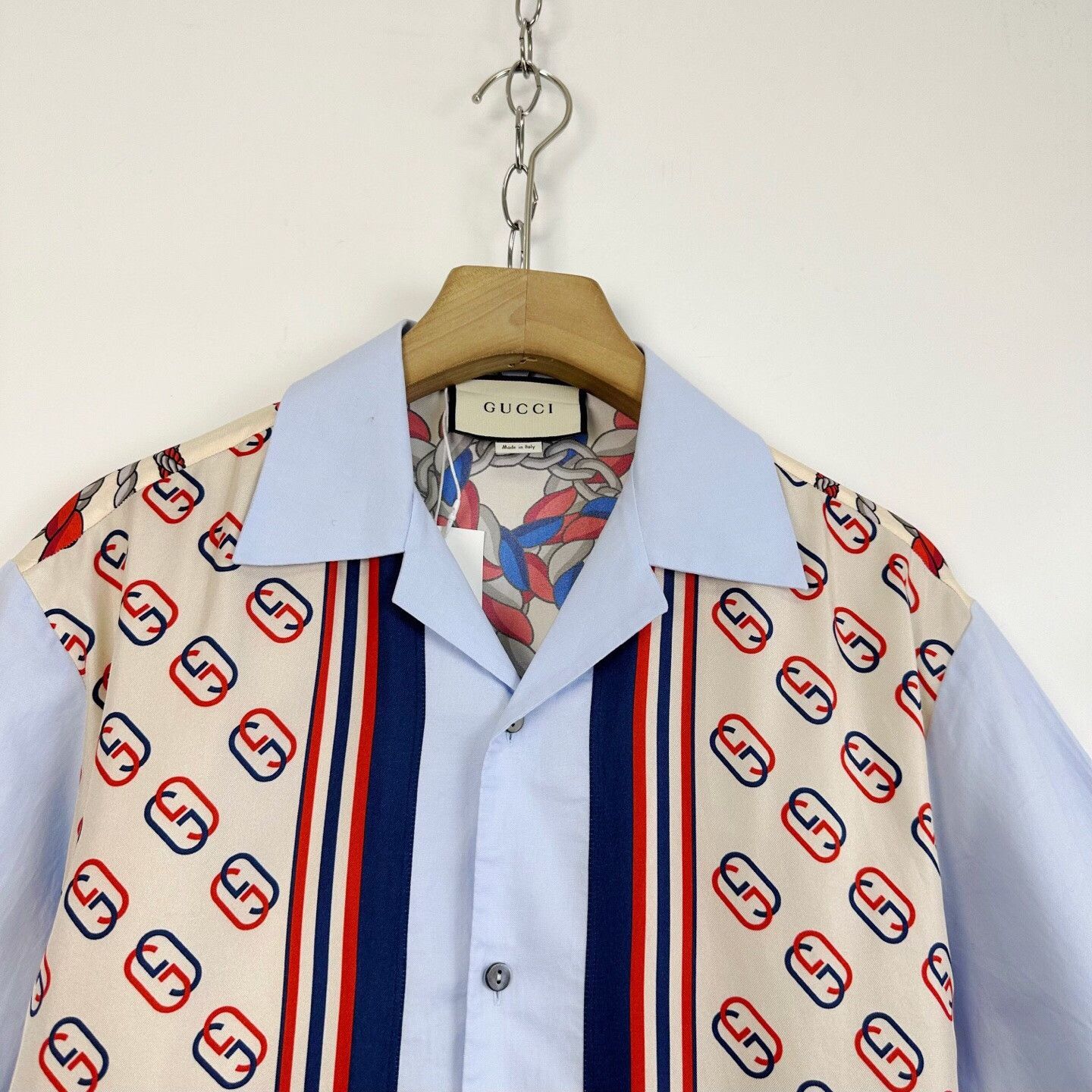 Gucci Gucci Blue Spliced Lion Head Print Shirt Size US S / EU 44-46 / 1 - 3 Thumbnail
